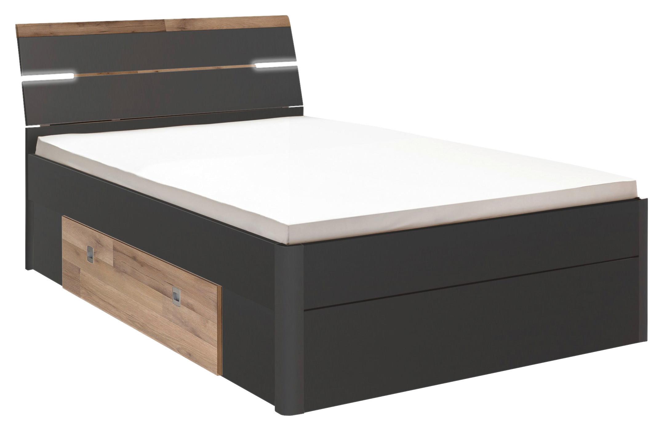 Postelja Mars, S Predali, 140x200 - črna/barve hrasta, Konvencionalno, umetna masa/leseni material (140/200cm) - MID.YOU