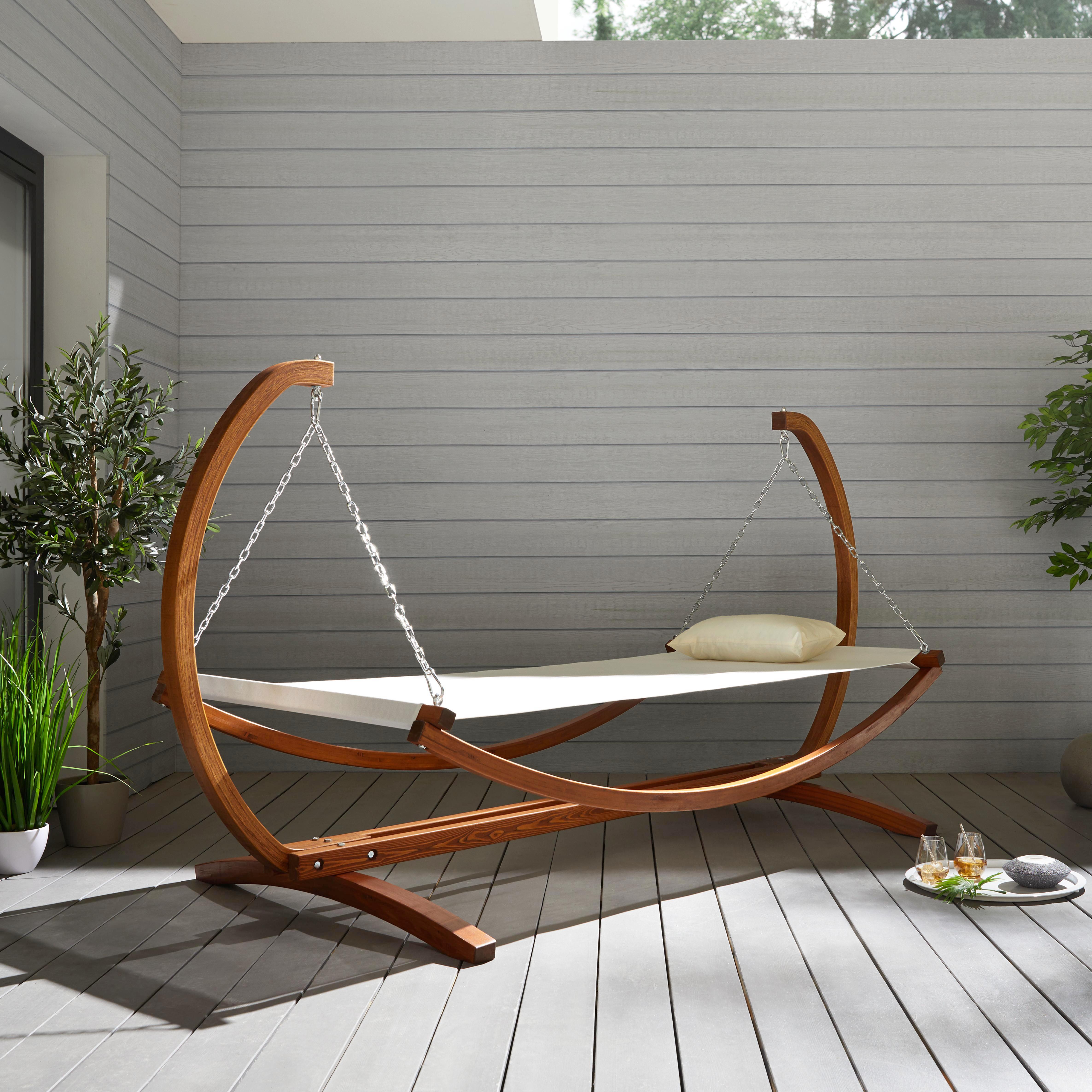 Hängematten-Set Sydney aus Lärchenholz - Lärchefarben/Weiß, Holz/Textil (272/118/131cm) - Bessagi Garden