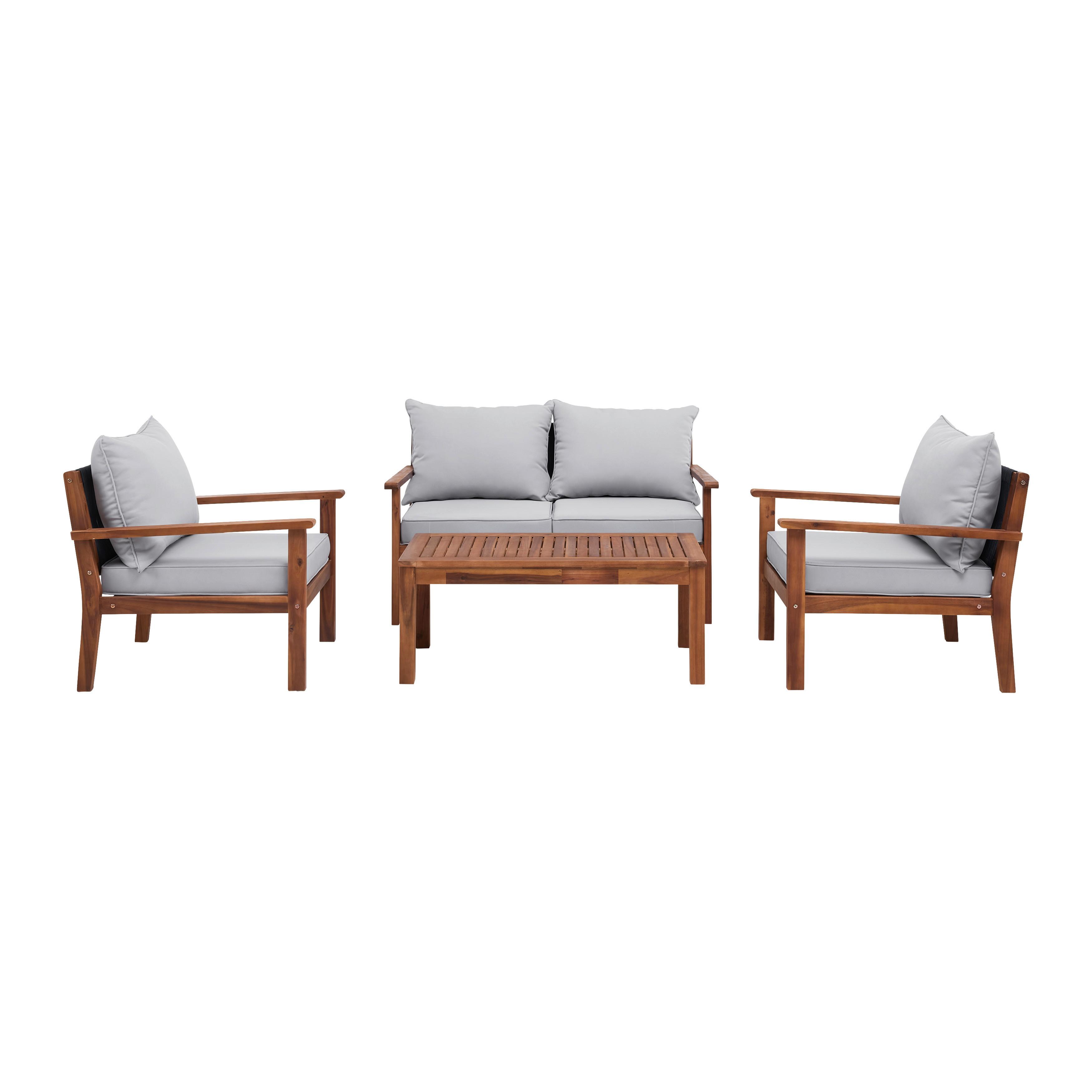 Kerti Garniúra Lucia - Világosszürke/Akácia színű, modern, Fa/Textil - Bessagi Garden