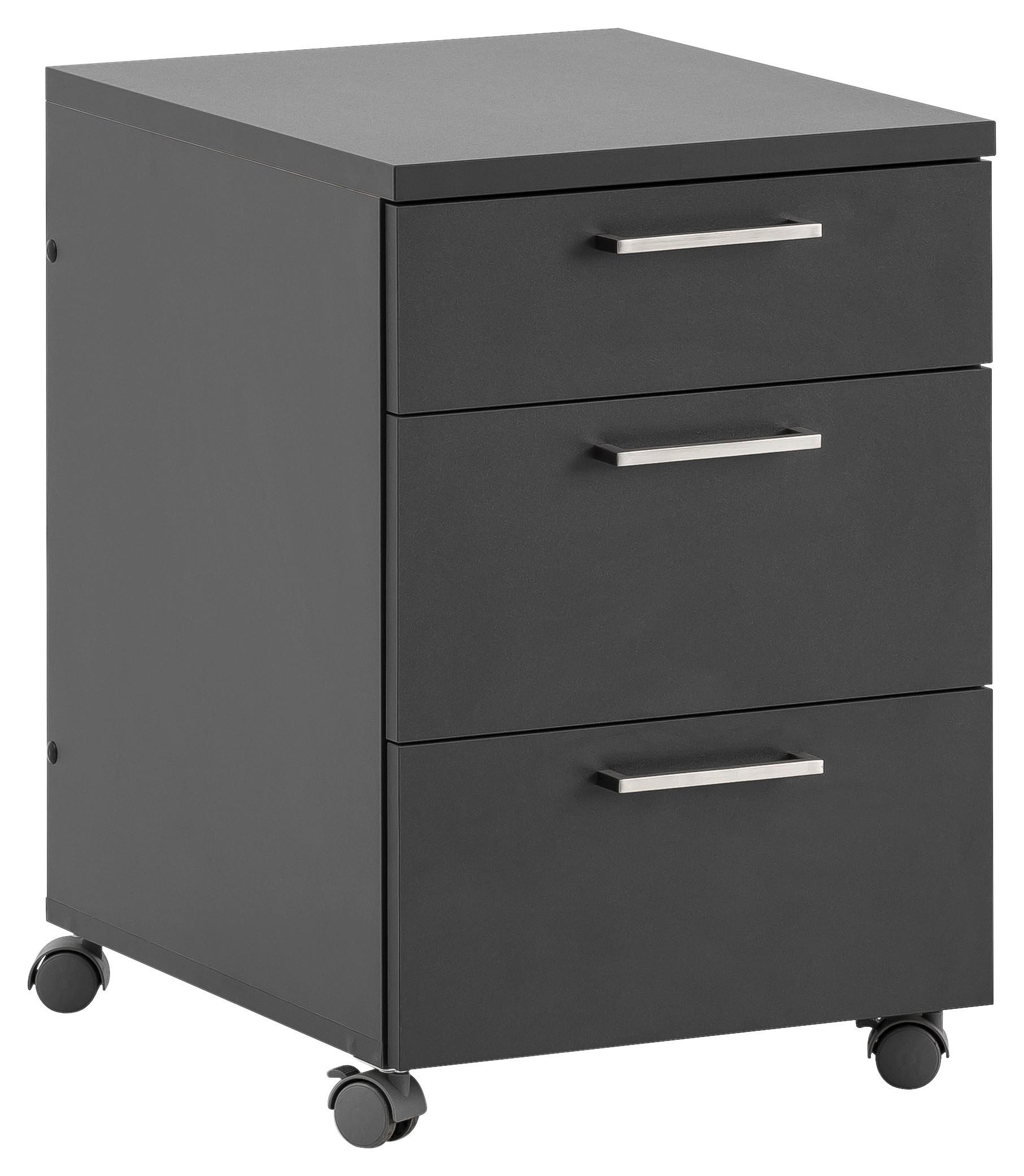 Rollcontainer "Serie 1500" , schwarz - Anthrazit/Nickelfarben, KONVENTIONELL, Holzwerkstoff/Metall (41,2/60,1/49,6cm) - MID.YOU