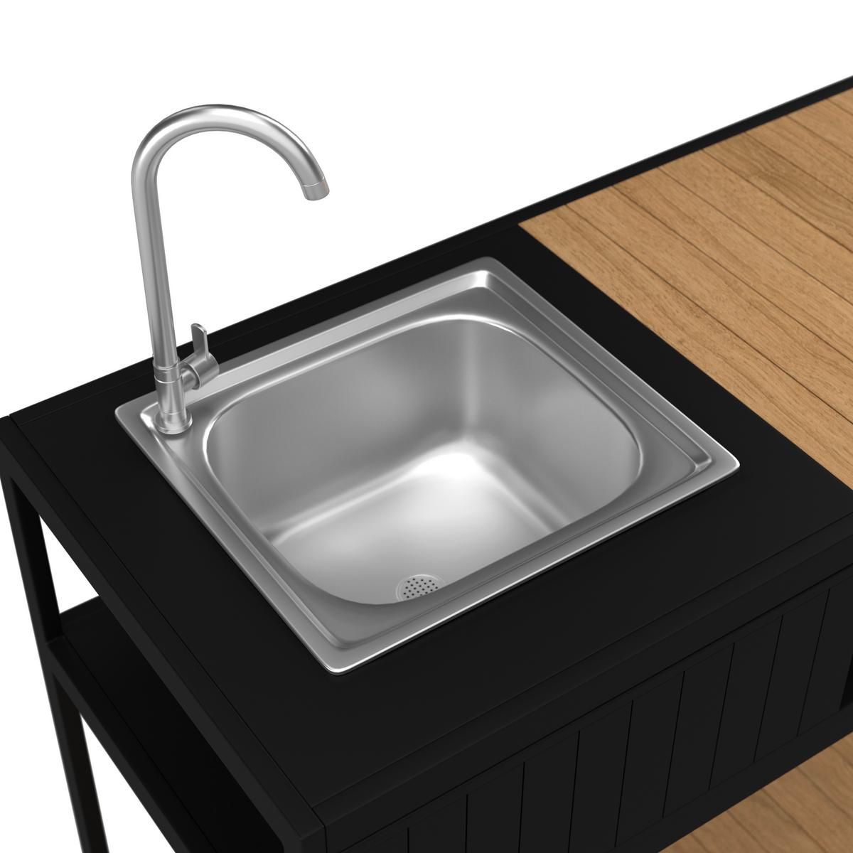 Outdoorküche Delia Schwarz /Naturfarben inkl. Abdeckung - Schwarz/Naturfarben, MODERN, Kunststoff/Metall (127/126/53,5cm) - Bessagi Garden