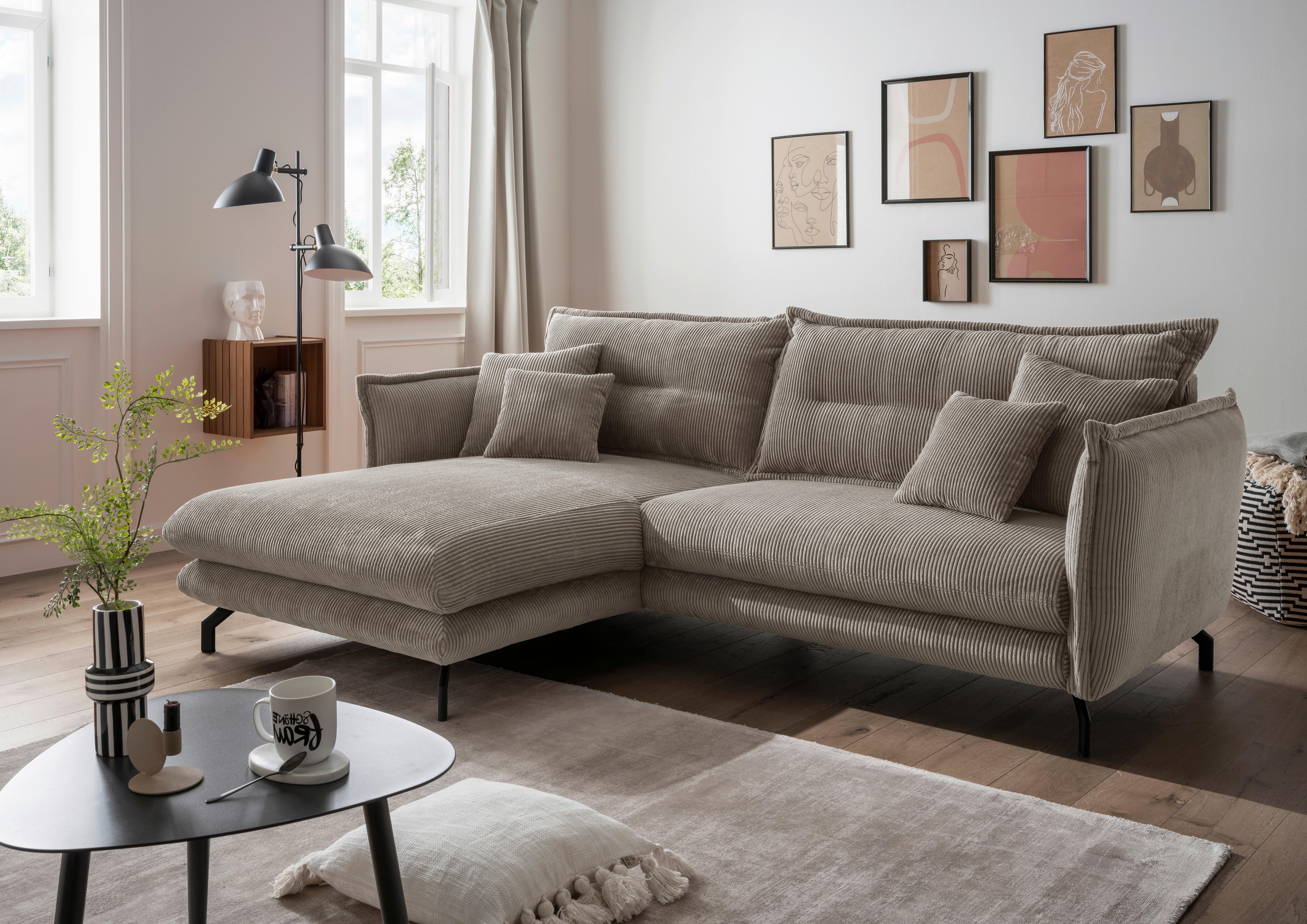 Wohnlandschaft Lava Graubraun Cord - Graubraun/Schwarz, MODERN, Textil/Metall (180/255cm) - Livetastic