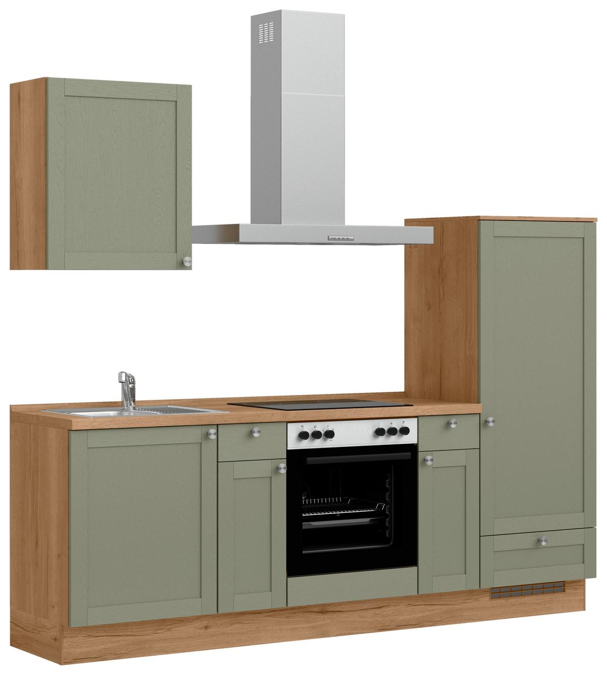 Küchenleerblock Frame Low o. Geräte Olivgrün - Edelstahlfarben/Eichefarben, MODERN, Holzwerkstoff/Metall (240cm) - Nobilia