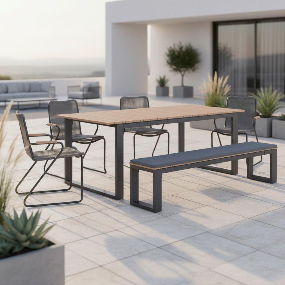 Gartengarnitur Helen Grau Metall/Polywood/Outdoorstoff - Schwarz/Grau, MODERN, Kunststoff/Textil (330/198/88cm) - Bessagi Garden