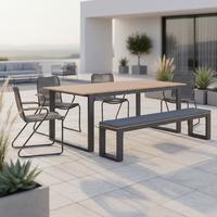 Gartengarnitur Helen Grau Metall/Polywood/Outdoorstoff - Schwarz/Grau, MODERN, Kunststoff/Textil (330/198/88cm) - Bessagi Garden