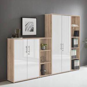 Aktenschrank Office Edition Sw Set 4 Sonoma Eiche/Weiß - Weiß Hochglanz/Sonoma Eiche, MODERN, Holzwerkstoff (257/186/33cm) - MID.YOU