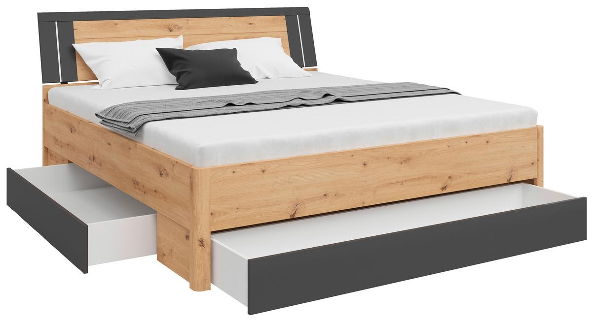 Pat cu spațiu de depozitare SATURN 180 - grafit/stejar Artisan, Konventionell, material pe bază de lemn (180/200cm)