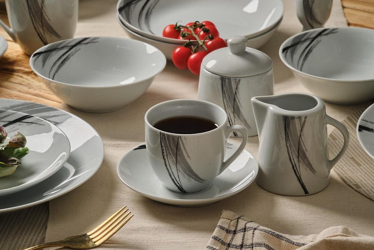 SERWIS OBIADOWO-ŚNIADANIOWY ROMA - czarny/biały, Basics, ceramika - Novel