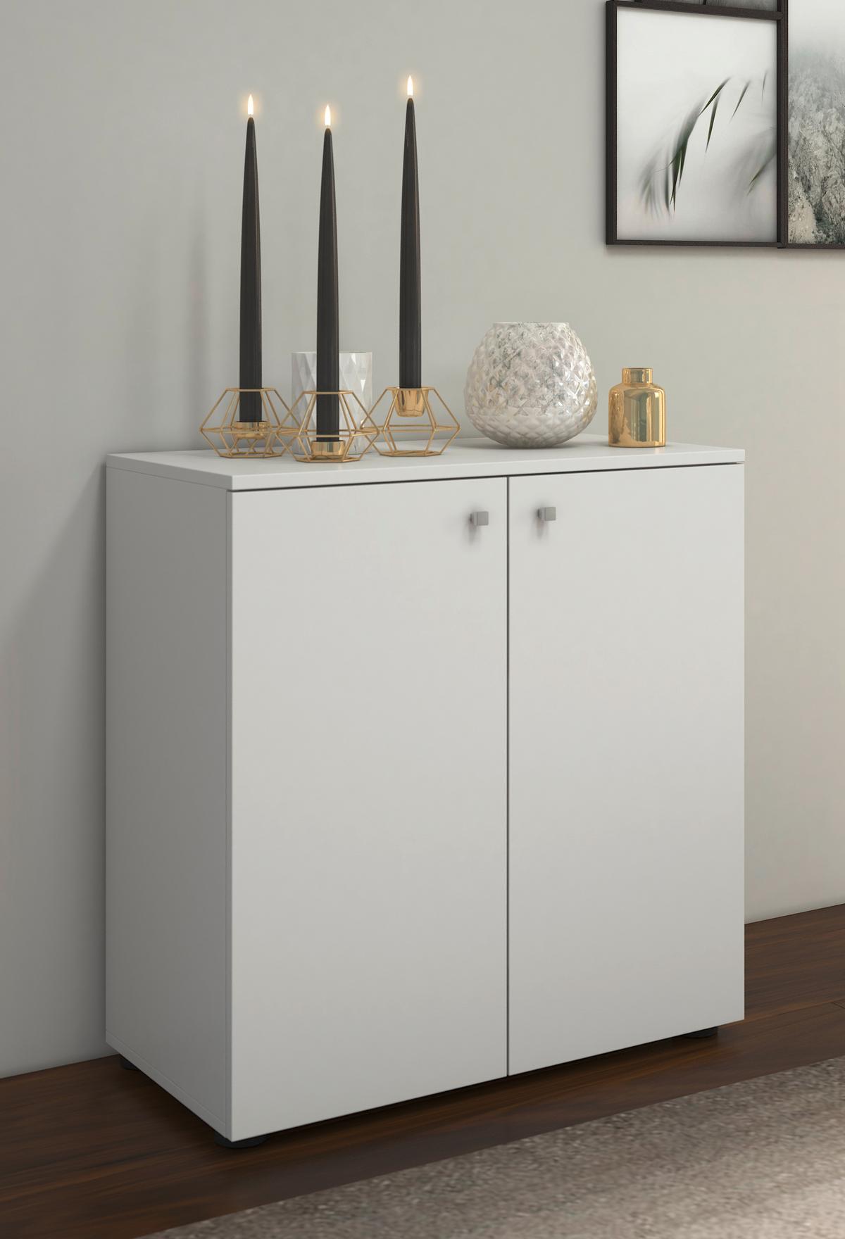 Komoda Vandol Mini, Bela - srebrne barve/črna, Basics, umetna masa/leseni material (70/74/40cm) - MID.YOU