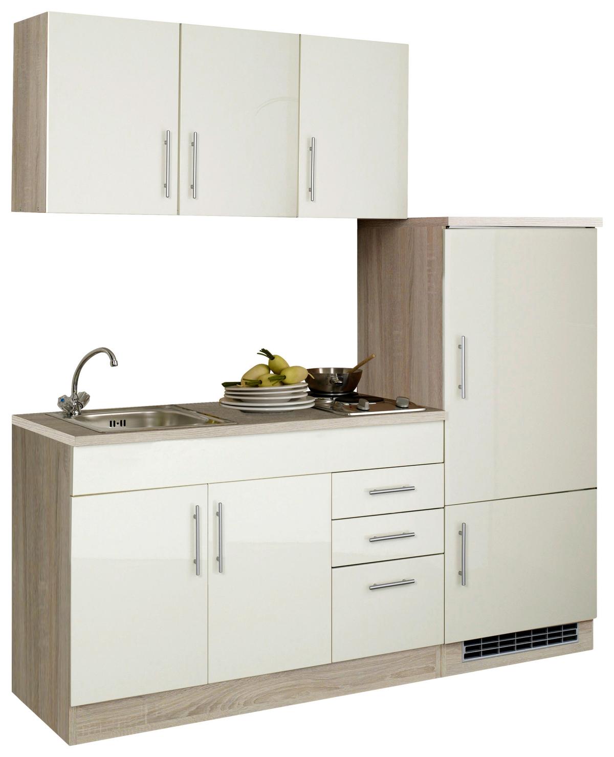 Küchenblock Toronto m. Geräte Creme - Chromfarben/Eichefarben, MODERN, Holzwerkstoff/Metall (180cm) - Held