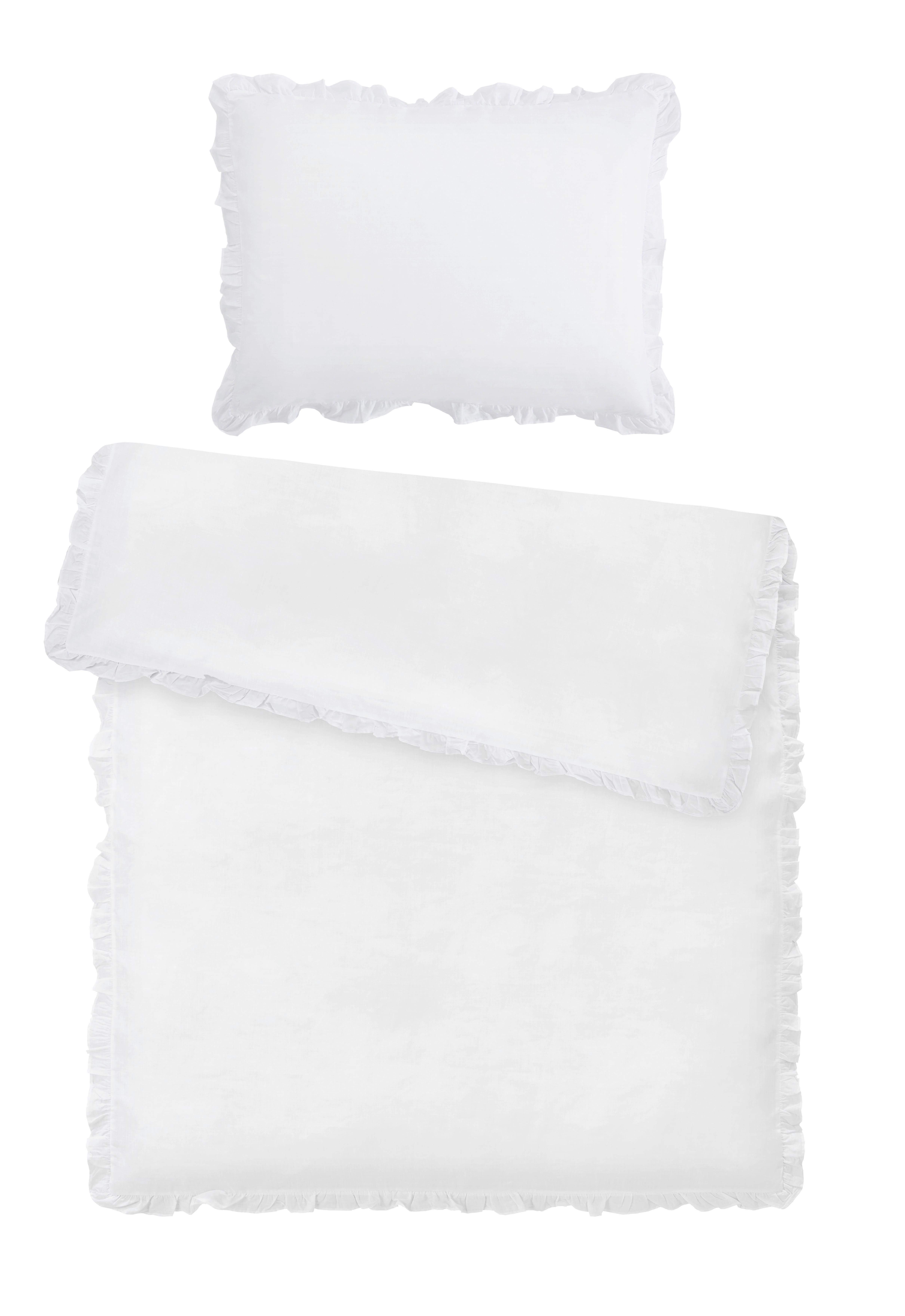 Bettwäsche Rüschen Weiß ca. 140x200cm - Weiß, ROMANTIK / LANDHAUS, Textil (140/200cm) - Zandiara