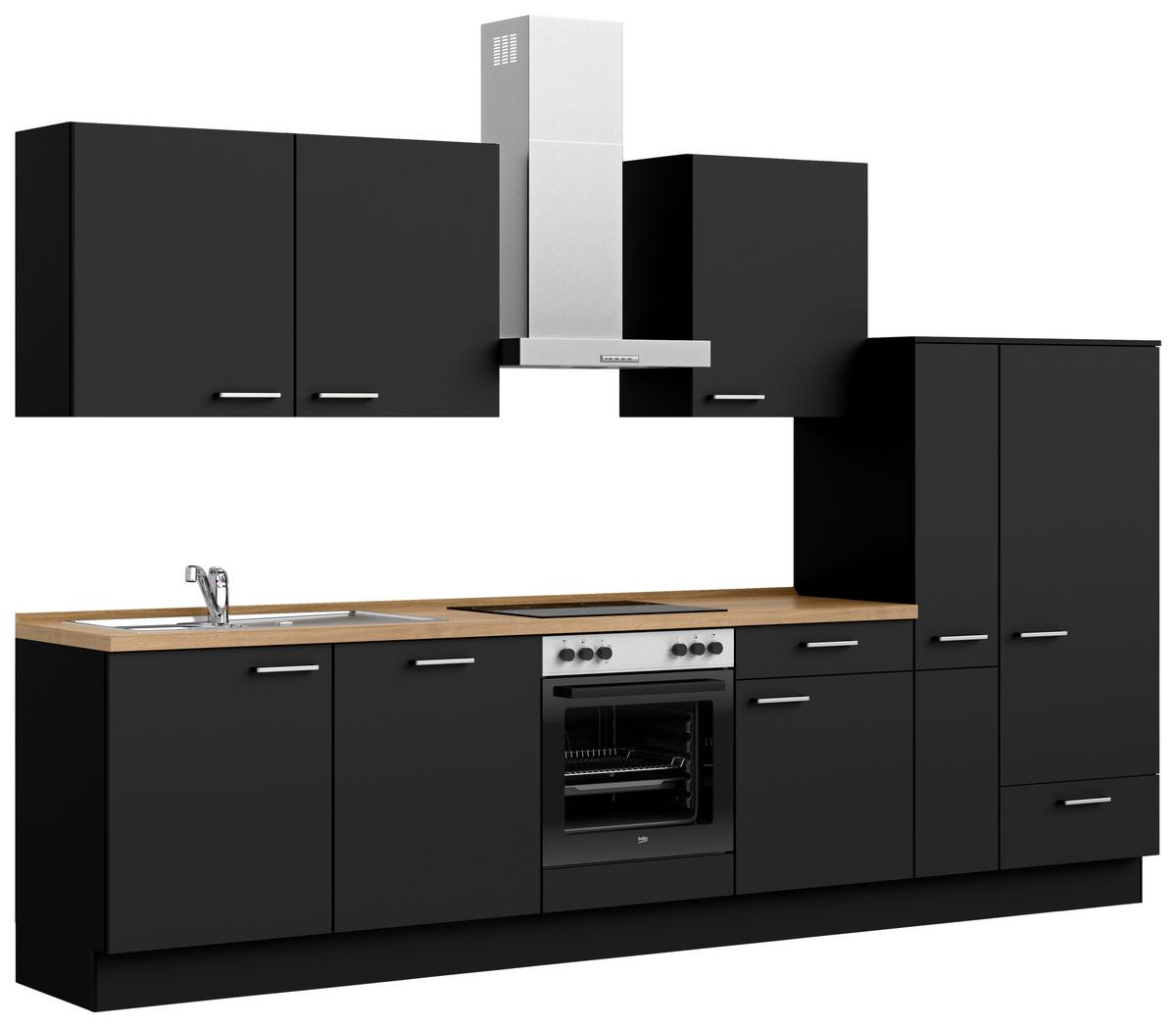 Küchenblock Touch Low m. Geräten Schwarz - Eichefarben/Schwarz, MODERN, Holzwerkstoff/Metall (330cm) - Nobilia