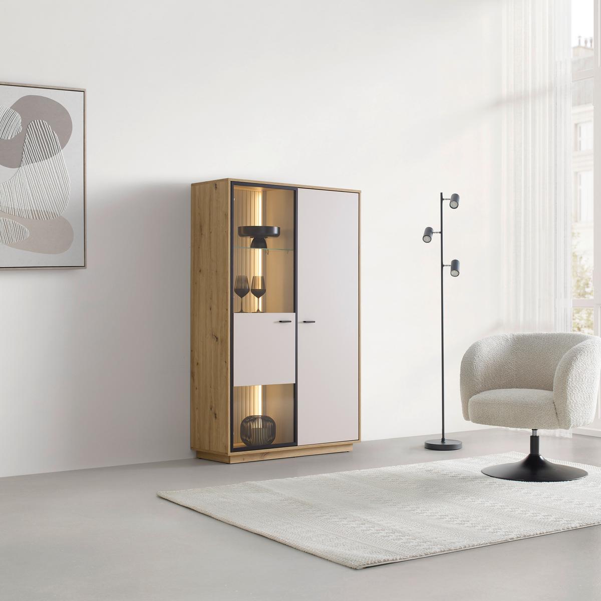 Highboard Cremona Kaschmir/Eiche Artisan - Kaschmir/Schwarz, MODERN, Glas/Holzwerkstoff (100,3/161,7/38cm) - Premium Living