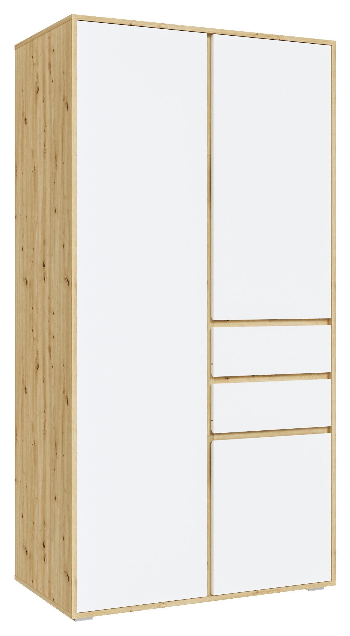 Drehtürenschrank Falun Weiß/Eiche Artisan - Weiß/Eiche Artisan, MODERN, Holzwerkstoff (100/194/56cm) - Livetastic