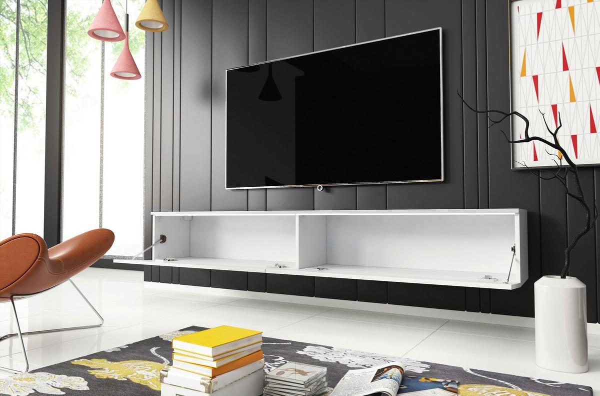 Nizka Omarica Lowa, Bela, Visoki Sijaj, Led - siva/bela, Trendi, umetna masa/leseni material (180/30/33cm) - P & B