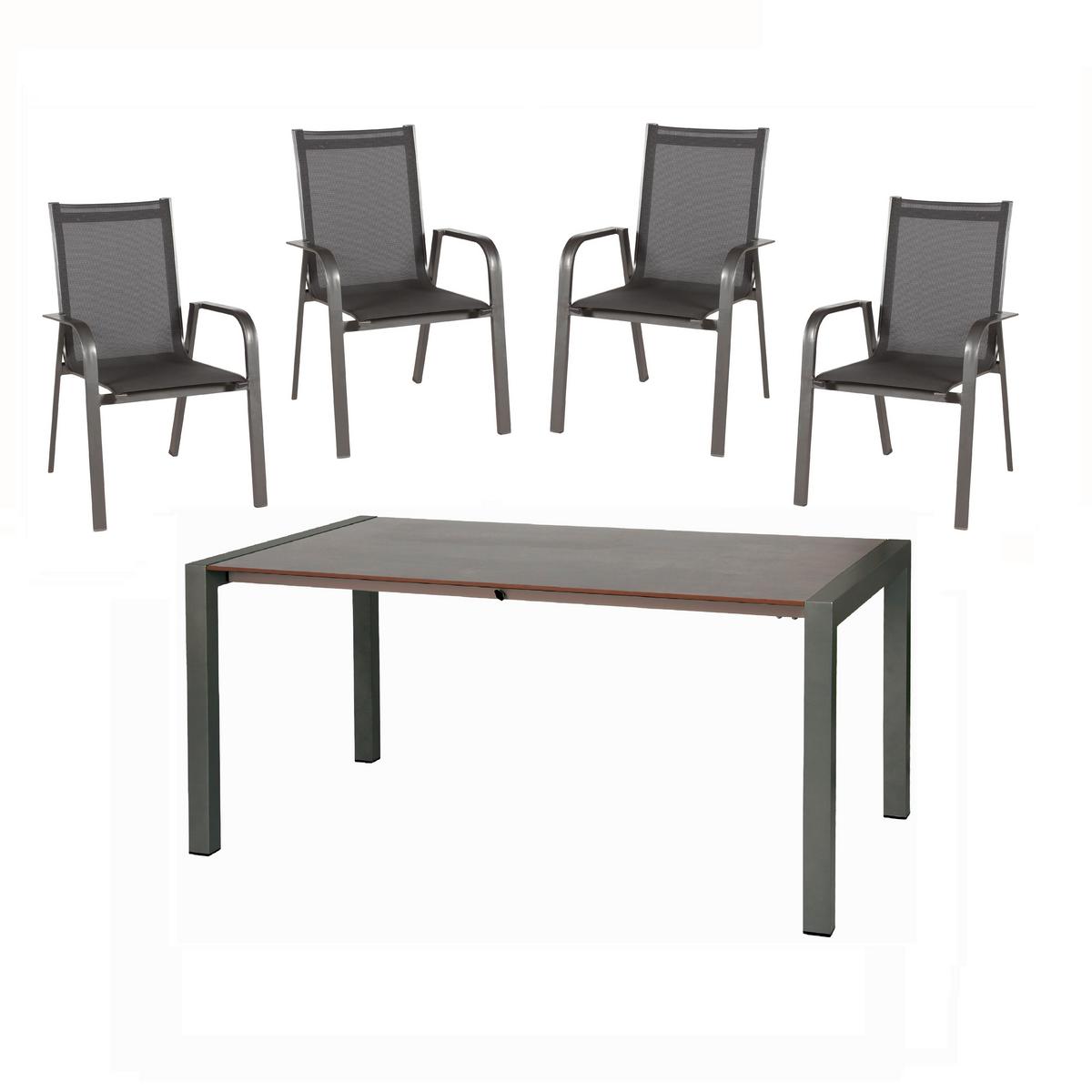 Gartengarnitur Urban 5-Teilig Metall/Texil - Schieferfarben/Anthrazit, Basics, Textil/Metall (160+60/98/72cm) - Acamp