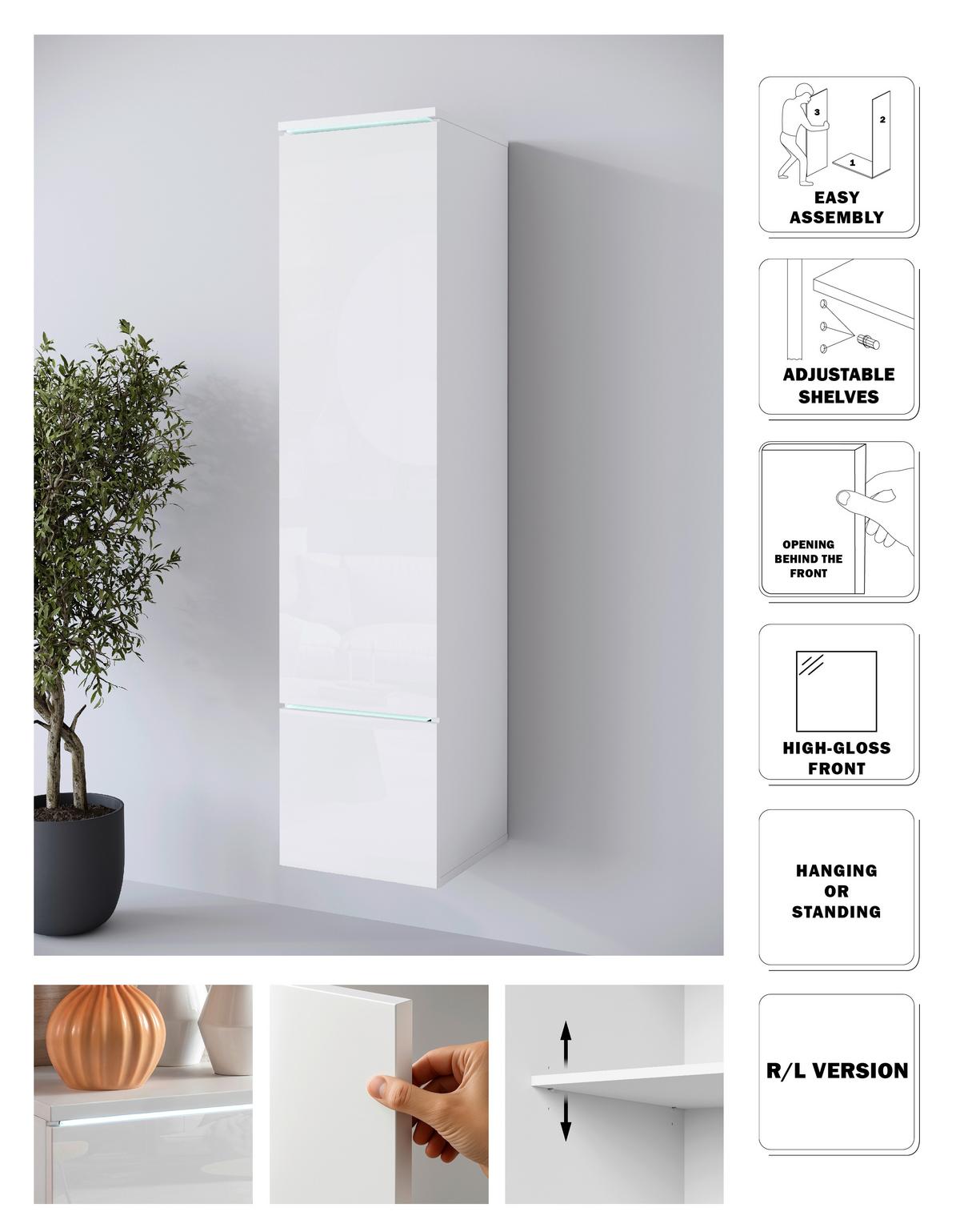 Visoka Omara Vera 001, Bela - siva/bela, Design, umetna masa/leseni material (30/130/33cm) - Livetastic