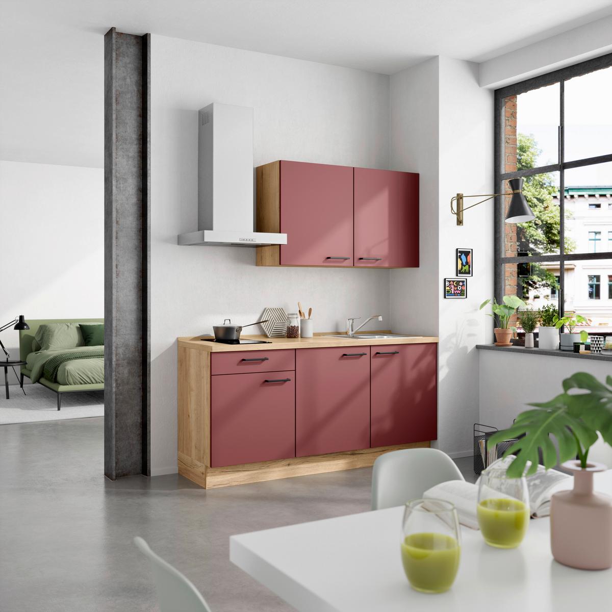 Küchenleerblock Easytouch Low o. Geräte Rot - Eichefarben/Rot, MODERN, Holzwerkstoff/Metall (180cm) - Nobilia