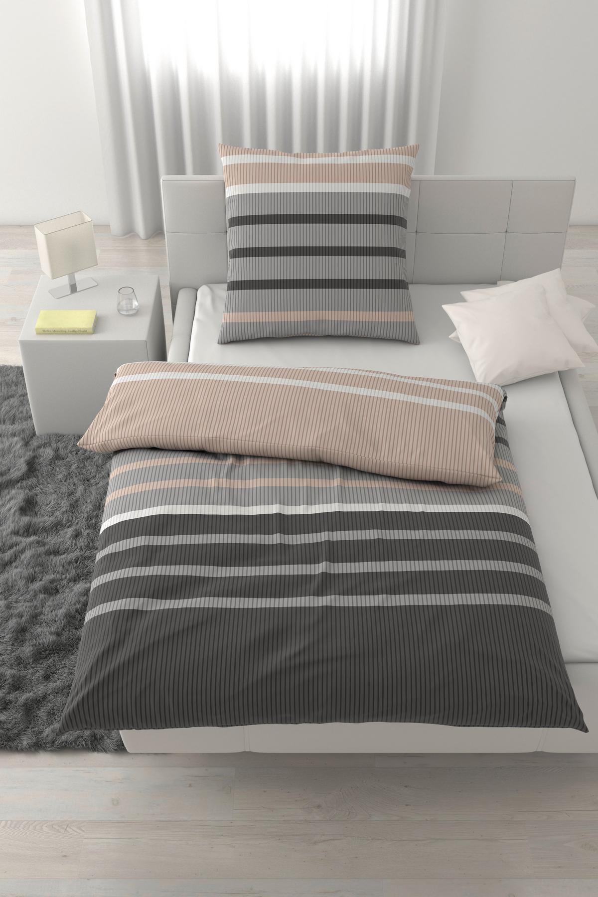 Bettwäsche Streif XL Schwarz/Beige ca. 155x220cm - Beige/Schwarz, KONVENTIONELL, Textil (155/220cm) - Mömax