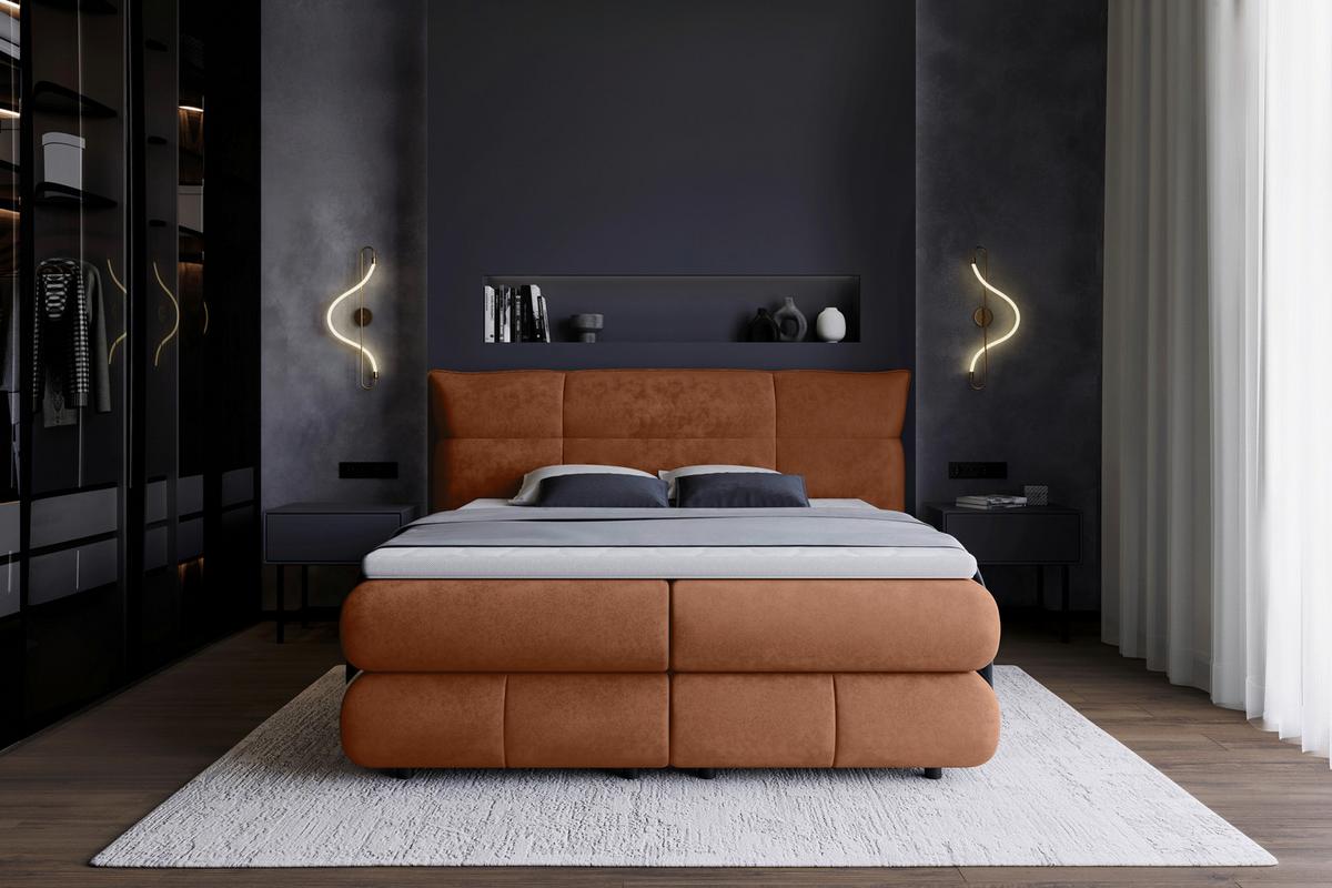 Boxspring Krevet Caramelo - bakrenaste boje/crna, Trend, tekstil/plastika (140/200cm) - Premium Living
