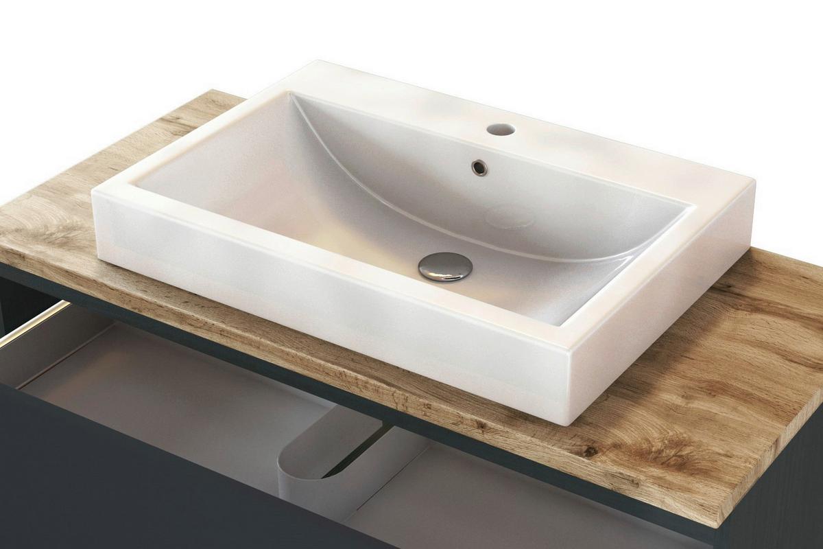 Badezimmer Pienza mit LED ca. 100 cm Grau/Eiche - Eichefarben/Weiß, Basics, Keramik/Holzwerkstoff (100cm) - Held