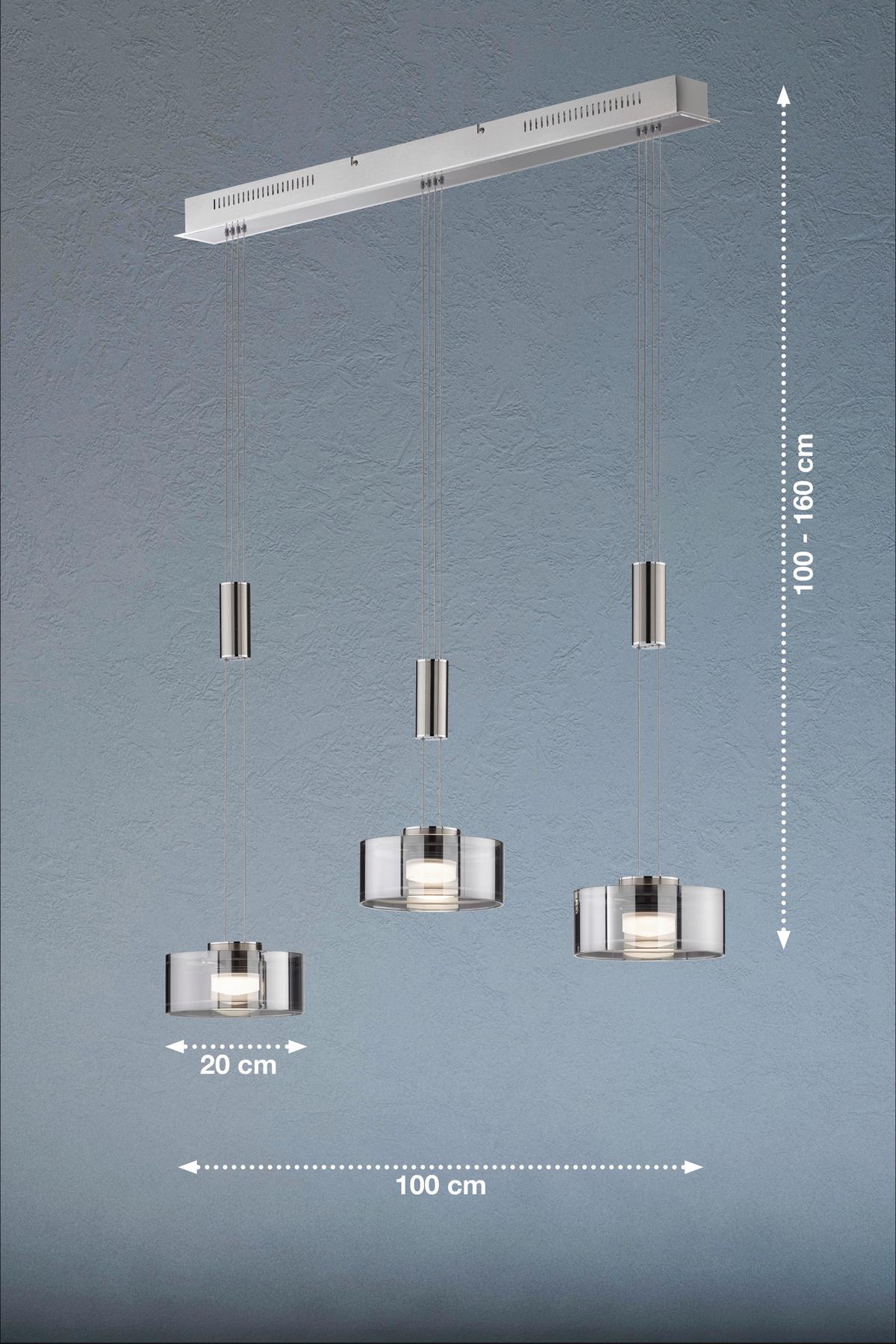 LAMPA WISZĄCA LED 60651 - kolor niklowy/kolor chromowy, Design, metal/szkło (95/20/100-160cm) - Fischer & Honsel