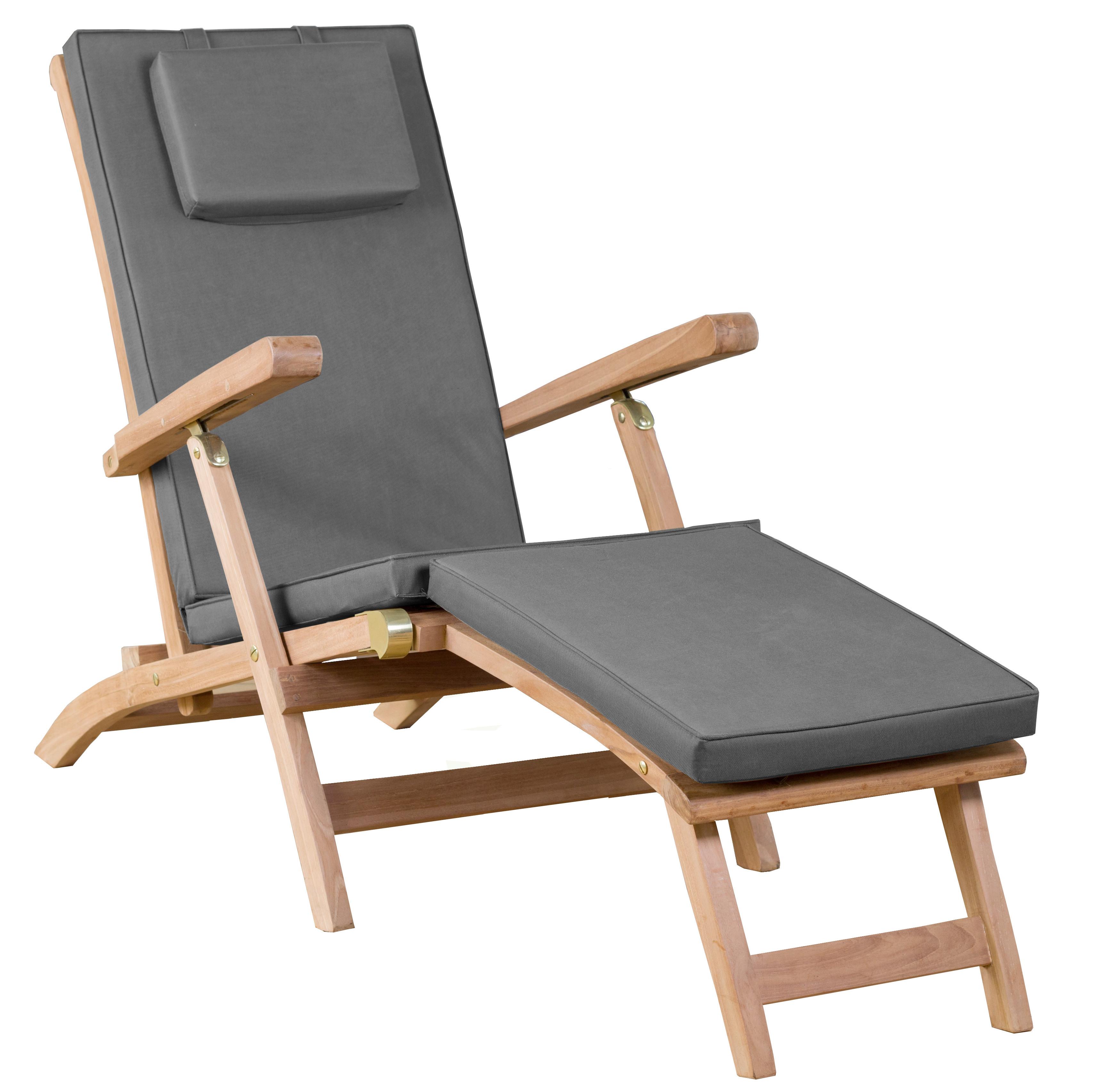 Sonnenliege Woodie Teak - Grau/Teakfarben, Basics, Holz (60/93/170cm) - Gardenson