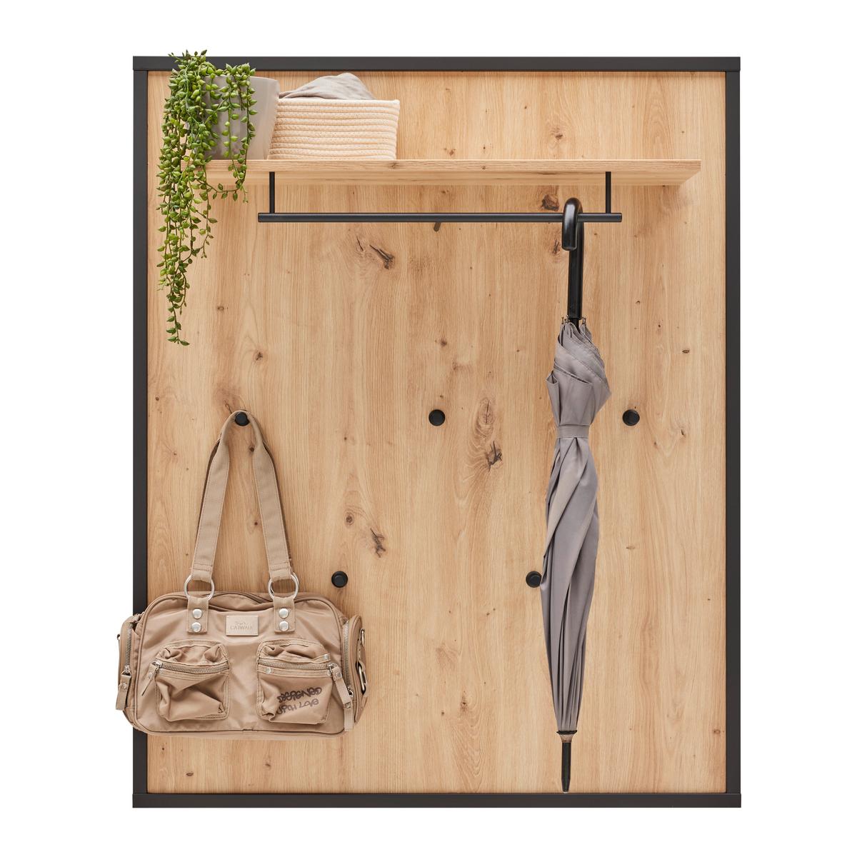 Garderobenpaneel Florenz Grau/Eiche Artisan - Eiche Artisan/Grau, MODERN, Holzwerkstoff/Metall (94/116/2,6cm) - Premium Living