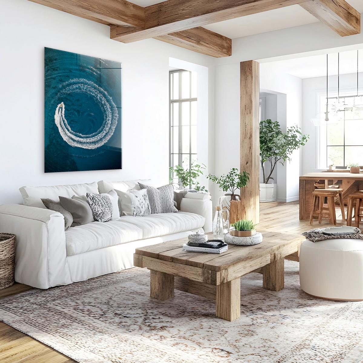 Glasbild Blau/Weiß ca. 120x80cmm - Blau/Weiß, Basics, Glas/Papier (120/80cm)