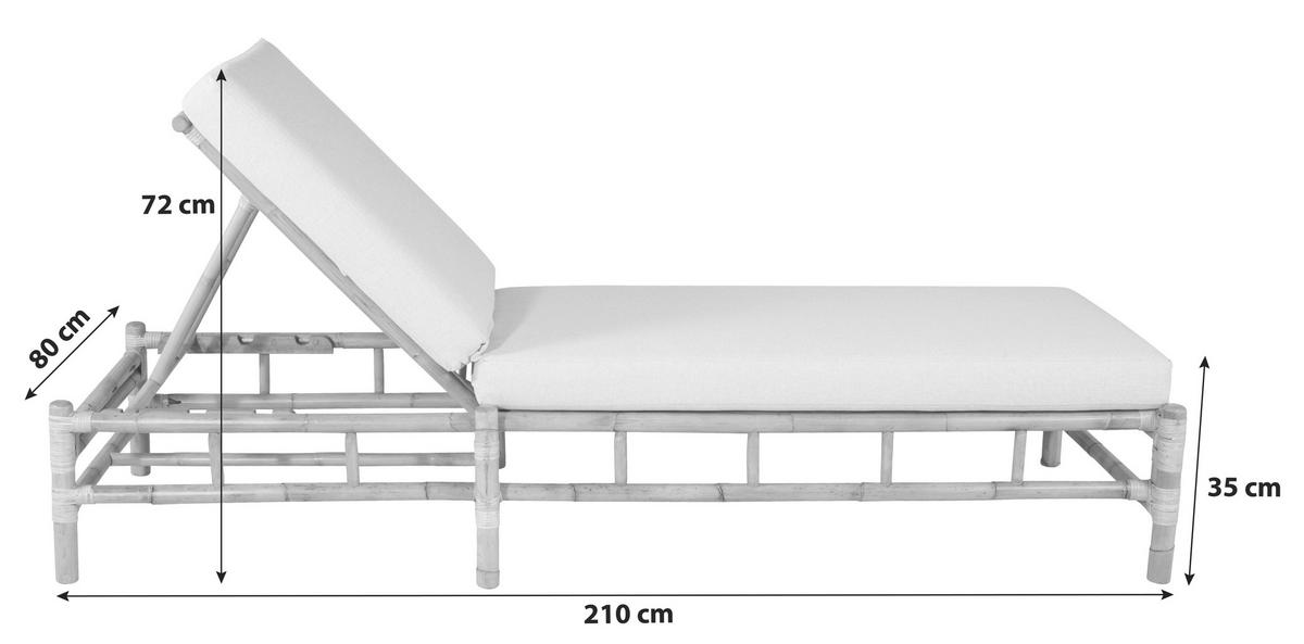 Sonnenliege Cane Bambus Rattan ca. 80x210 cm - Hellbraun/Creme, KONVENTIONELL, Holz/Textil (80/35/210cm) - Gardenson