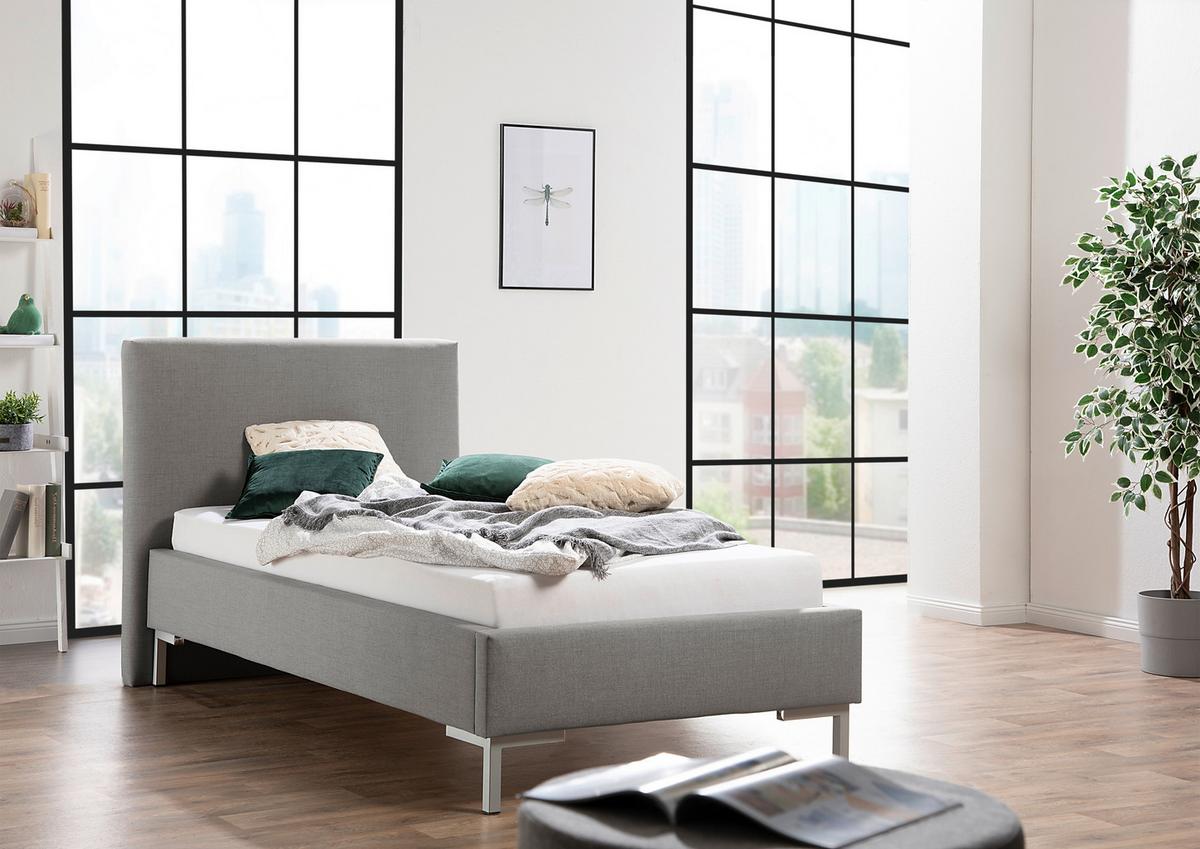 Polsterbett Minto Grau ca. 100x200 cm - Silberfarben/Grau, MODERN, Textil/Metall (100/200cm) - Livetastic