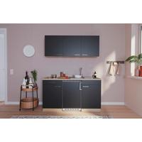 Miniküche Economy m. Geräten B: ca. 150cm Schwarz - Eichefarben/Schwarz, Basics, Holzwerkstoff (150cm) - Respekta