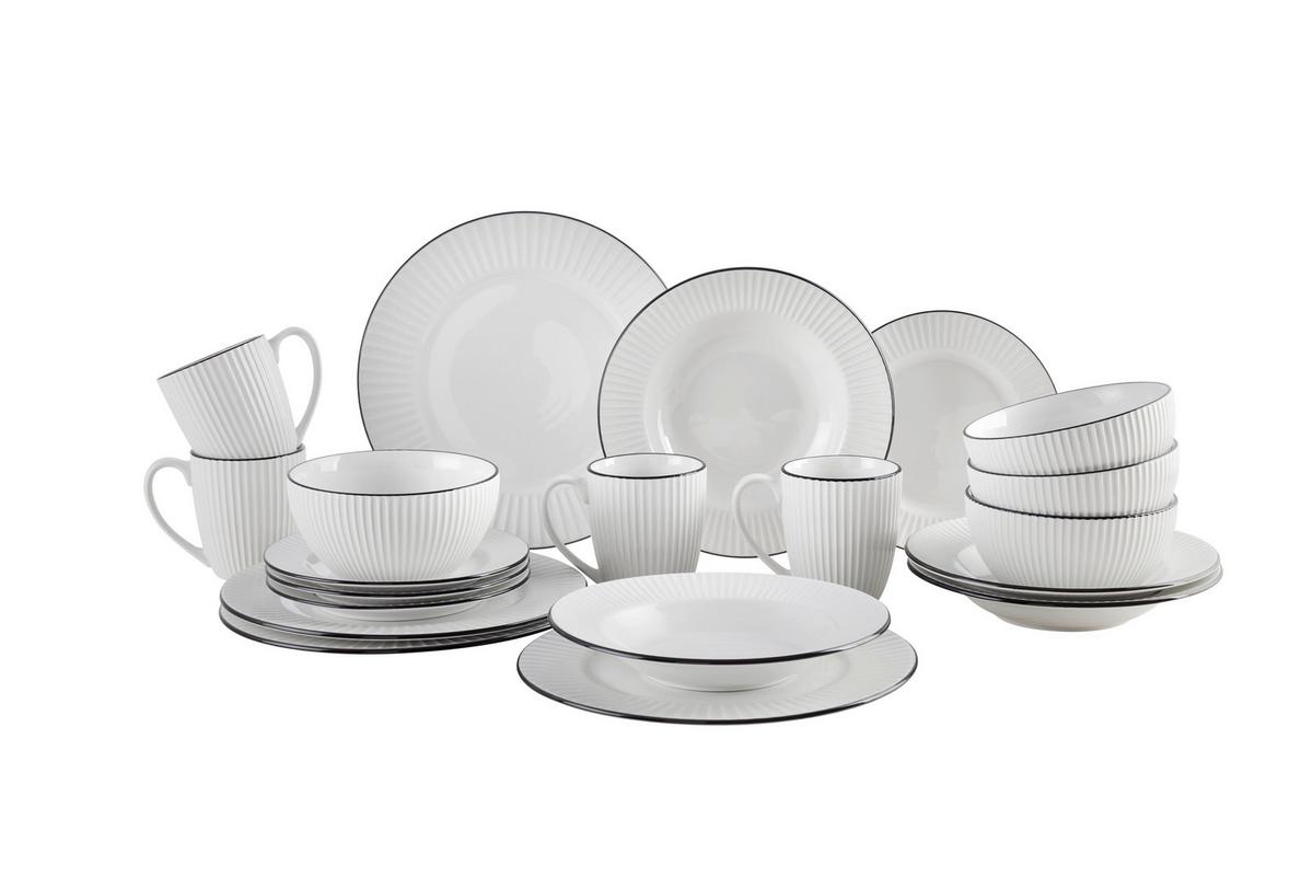 Kombiservice Jiri Weiß, 20-teilig - Schwarz/Weiß, MODERN, Keramik - Mömax