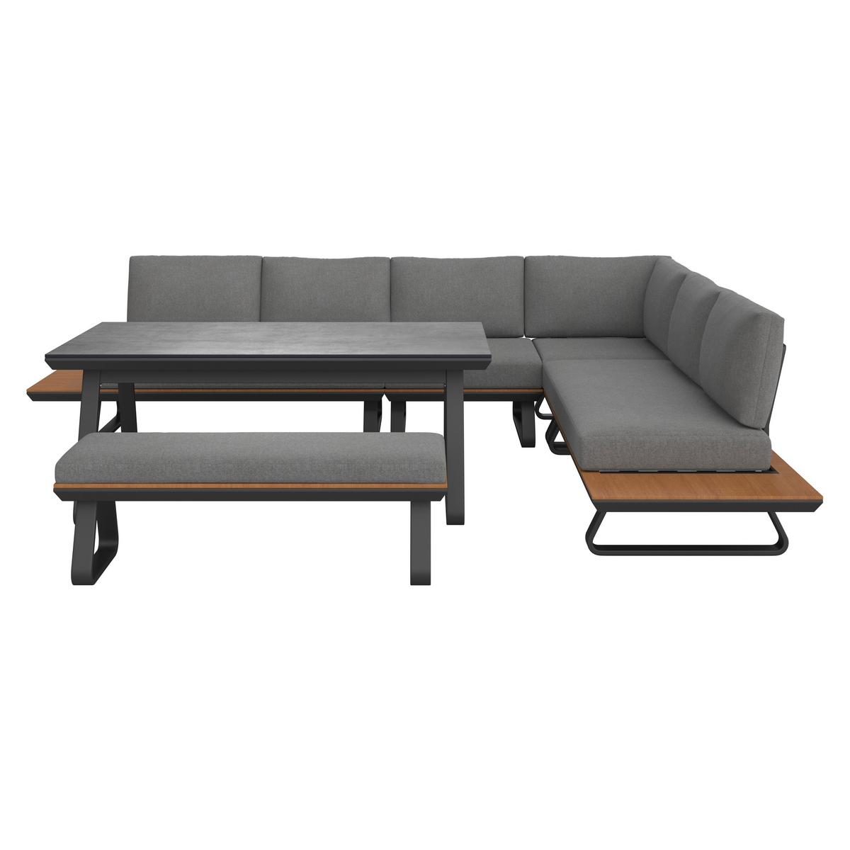 Dining-Loungeset Emmy Dunkelgr Metall/Outdoorstoff - Dunkelgrau/Anthrazit, MODERN, Kunststoff/Textil (318/71/78cm) - Bessagi Garden