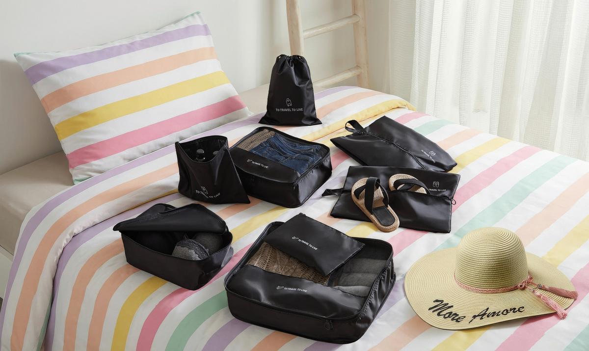 Kofferorganizer-set Schwarz 7-Teilig - Schwarz, Konventionell, Kunststoff/Textil - Mömax