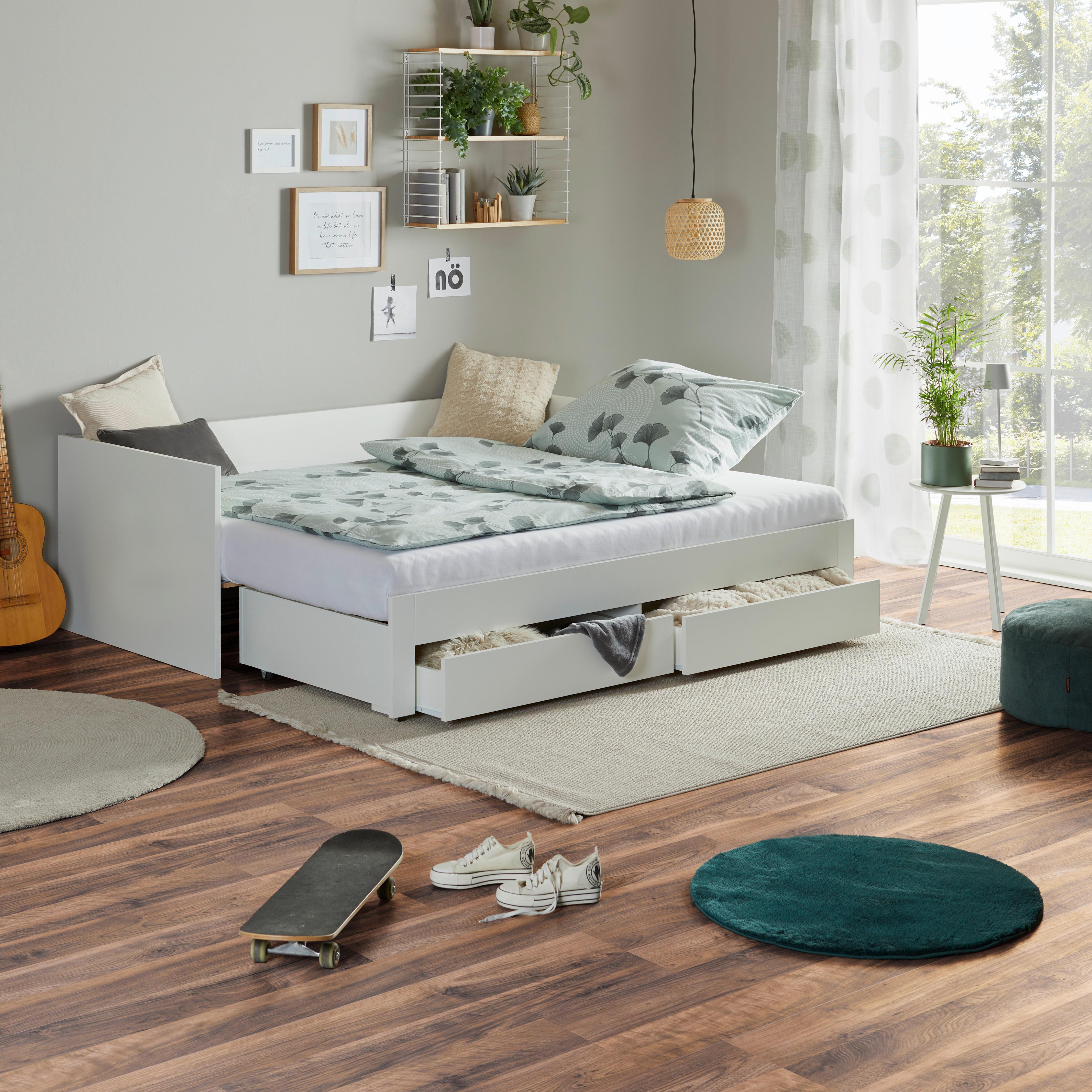 Ausziehbett Jan Weiss ca. 90-180x200cm - Weiß, KONVENTIONELL, Holz (90-180/200cm) - Based