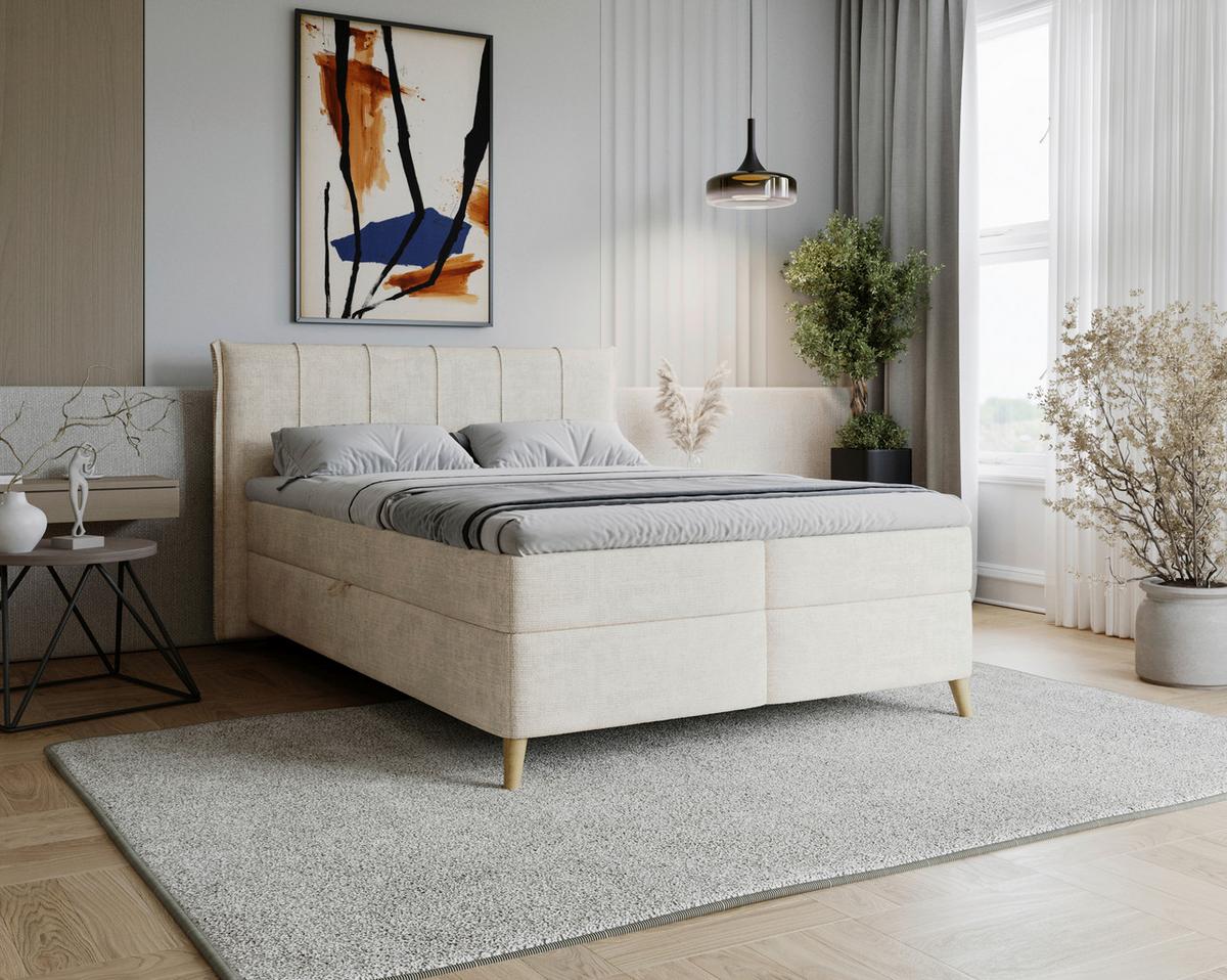 Boxbett Veloria Beige ca. 140x200cm - Beige/Schwarz, KONVENTIONELL, Textil/Metall (140/200cm) - Based