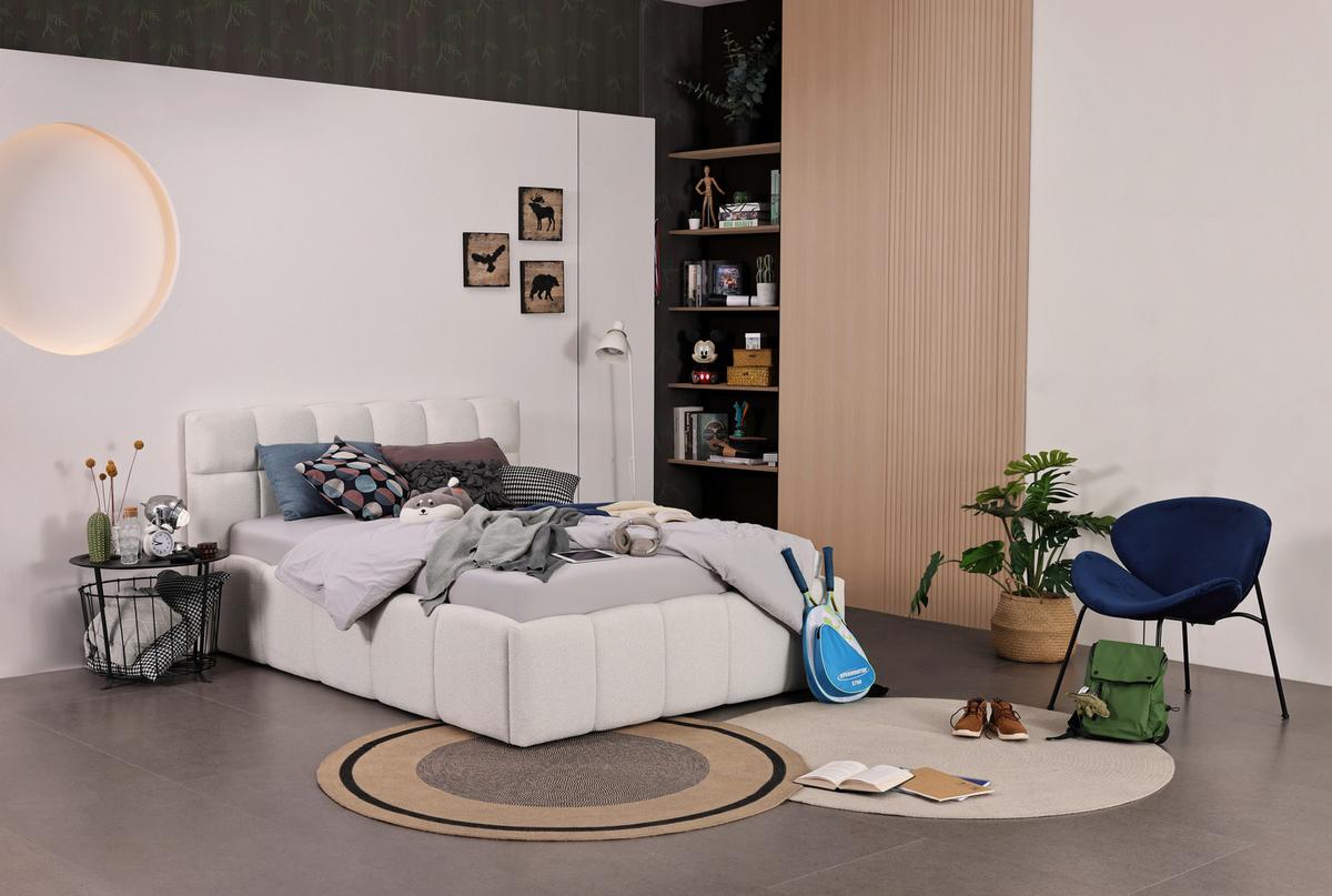 Oblazinjena Postelja Ascona, Krem, 140x200 - črna/krem barve, Konvencionalno, umetna masa/tekstil (140/200cm) - Modern Living