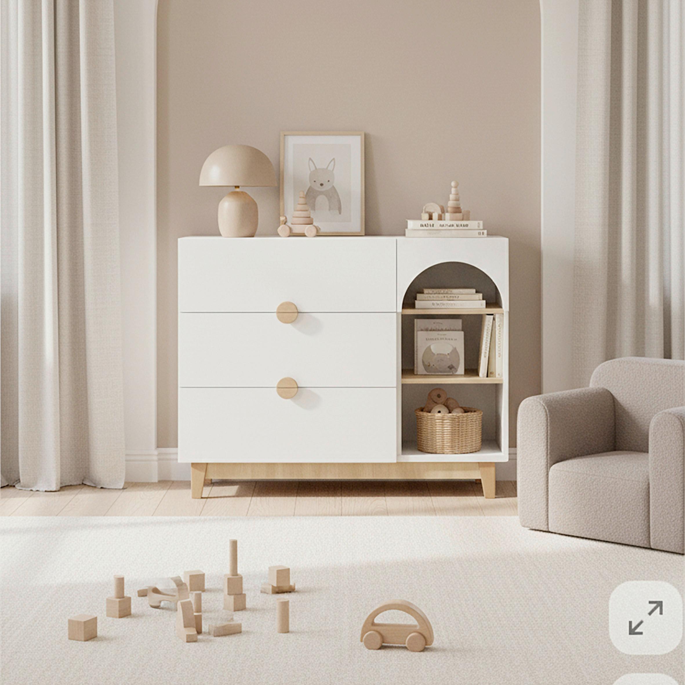 BARNHYLLA ENNY - vit/bokfärgad, Modern, trämaterial/trä (118/95/39cm) - Bessagi Kids