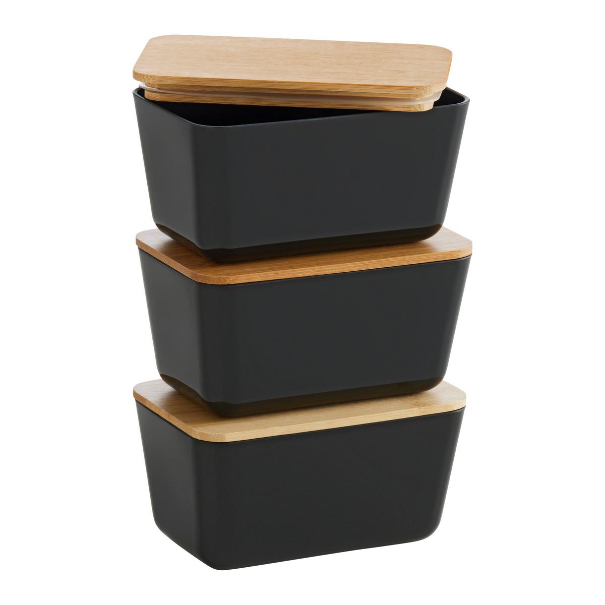 Vorratsdose Magnus Schwarz/Hellbraun, 3er Set - Hellbraun/Schwarz, Modern, Naturmaterialien/Kunststoff (13/8/6,6cm) - Mömax