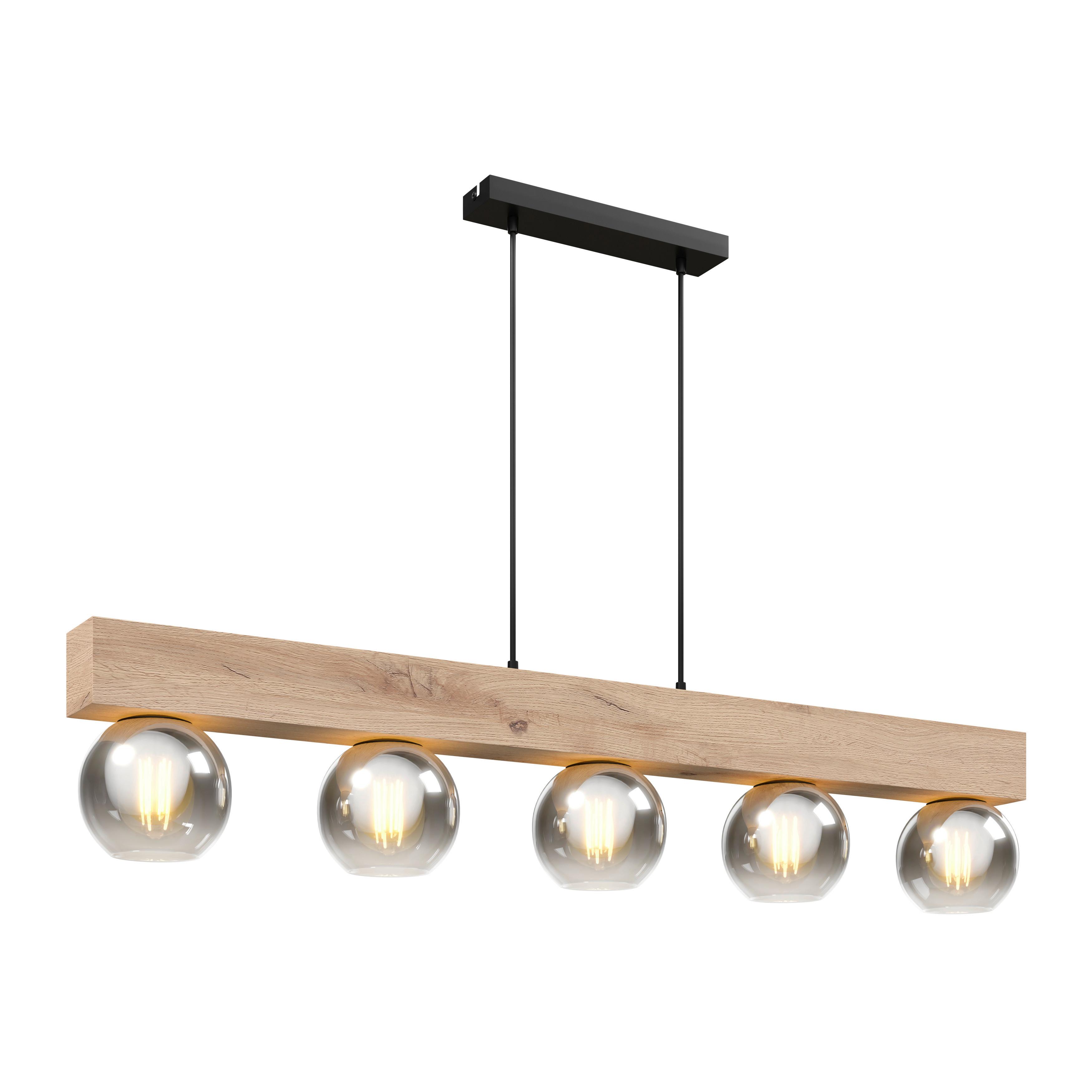 Svjetiljka Viseća 15656-5h Moitas - prirodne boje/crna, Natur, staklo/drvni materijal (115/15/120cm) - Globo