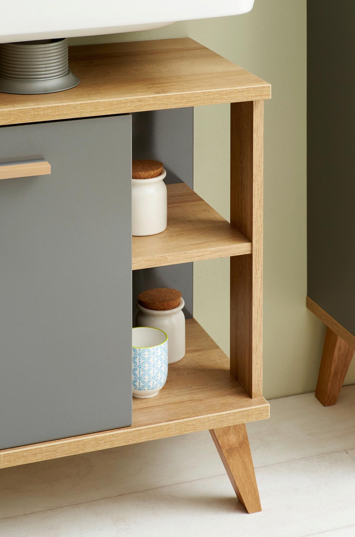 SZAFKA POD UMYWALKĘ QS 924 - kolor dębowy/szary, Konventionell, materiał drewnopochodny (60,5/65,0/33,0cm) - Xora