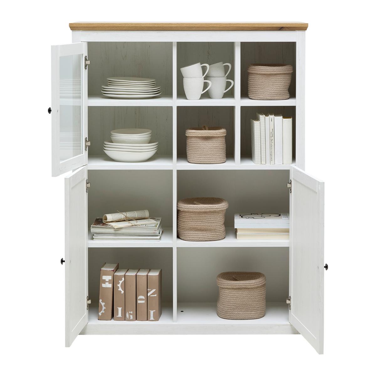 Highboard Korsika Eichefarben/Weiß - Eichefarben/Schwarz, ROMANTIK / LANDHAUS, Glas/Holzwerkstoff (105,5/140/43cm) - Mömax