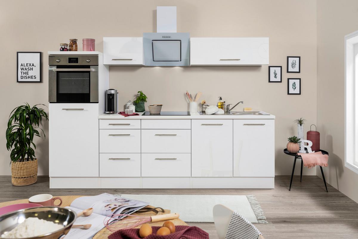 Küchenzeile mit Geräte Weiß B: ca. 270 cm - Edelstahlfarben/Weiß, KONVENTIONELL, Holzwerkstoff/Metall (270cm) - Respekta
