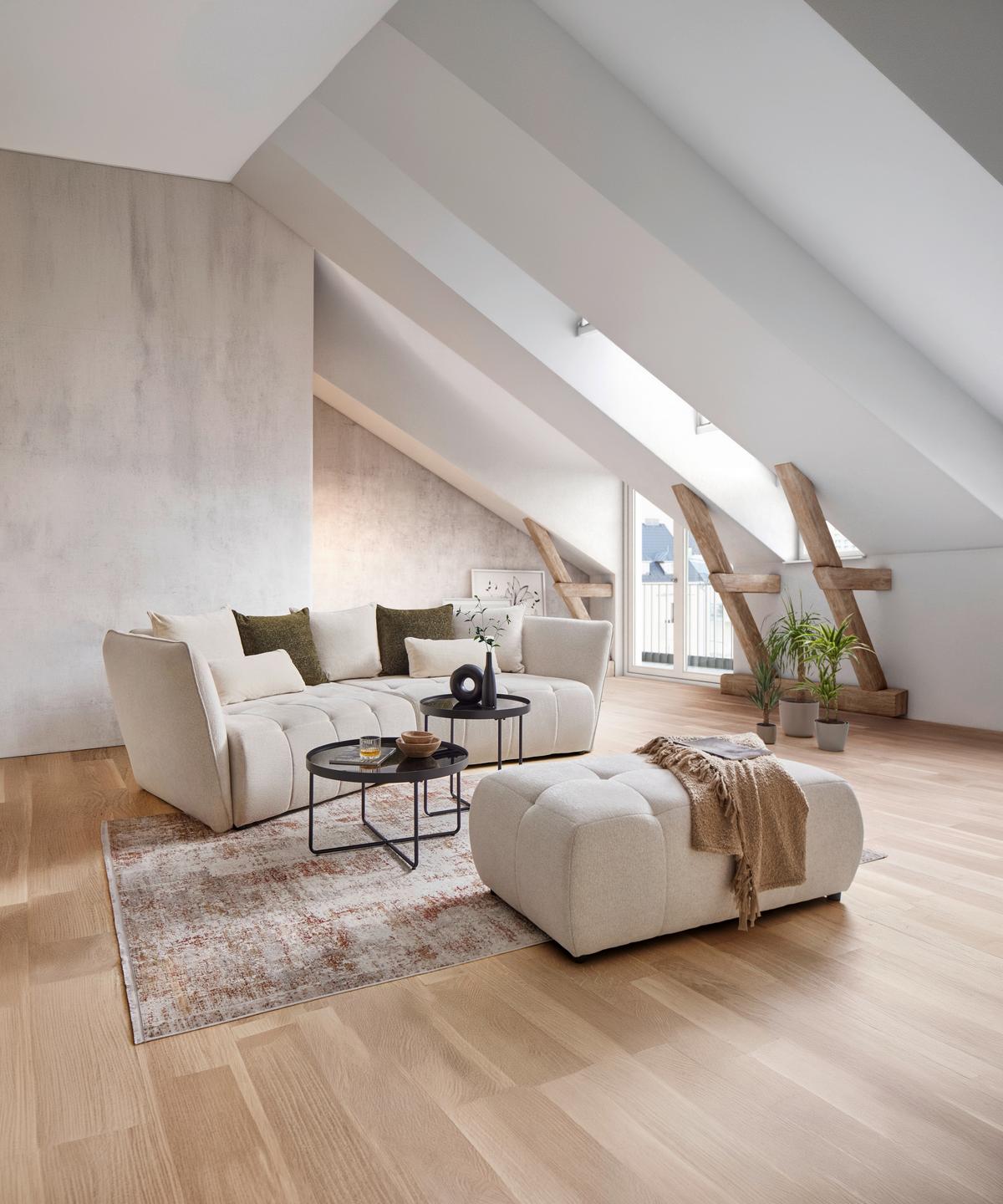 Bigsofa In Creme - Dunkelgrün/Creme, Modern, Textil (294/93/152cm) - Premium Living