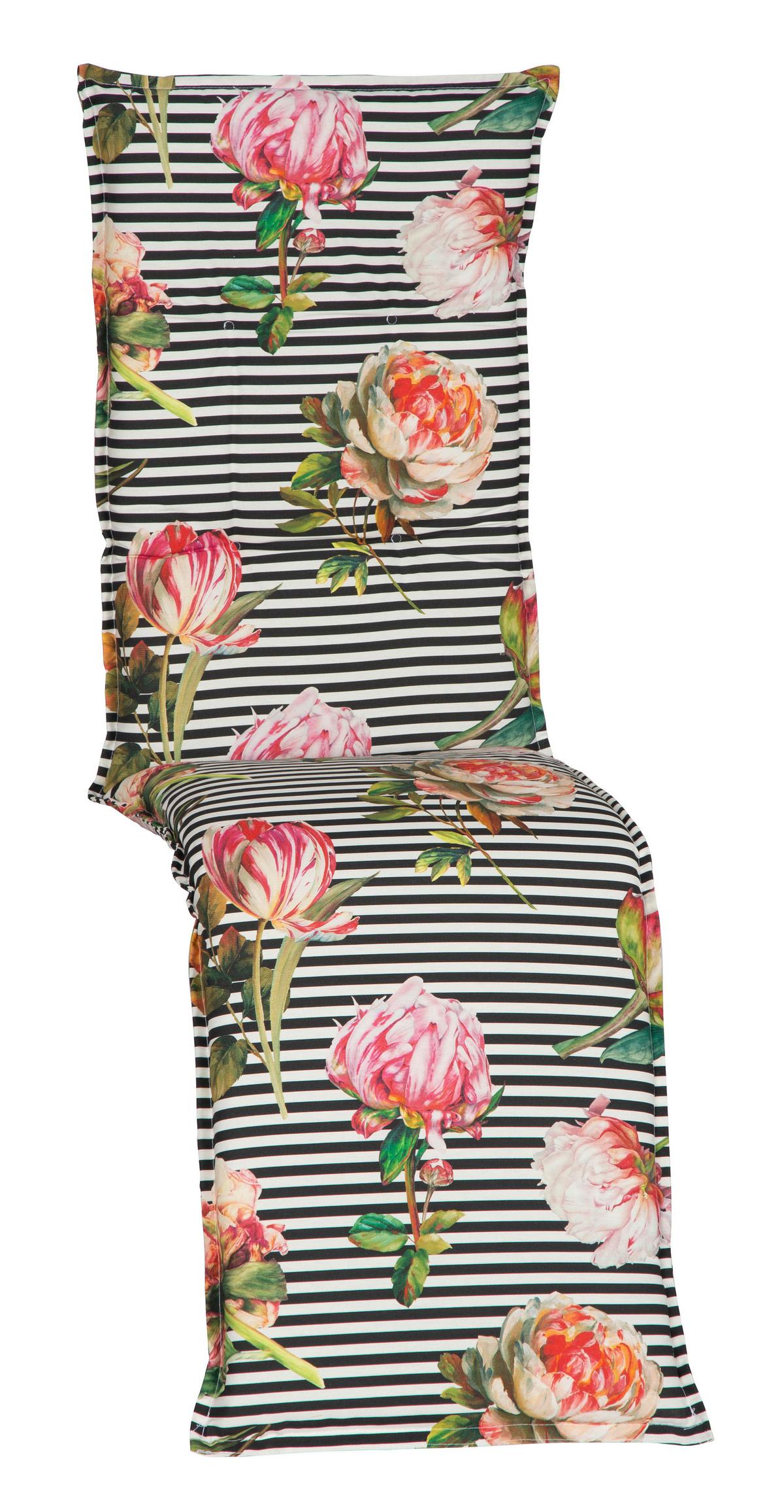 Relaxsesselauflage Toronto ca. 170x46 cm Schwarz m. Blume - Schwarz, Design, Textil (170/46/8cm) - Gardenson