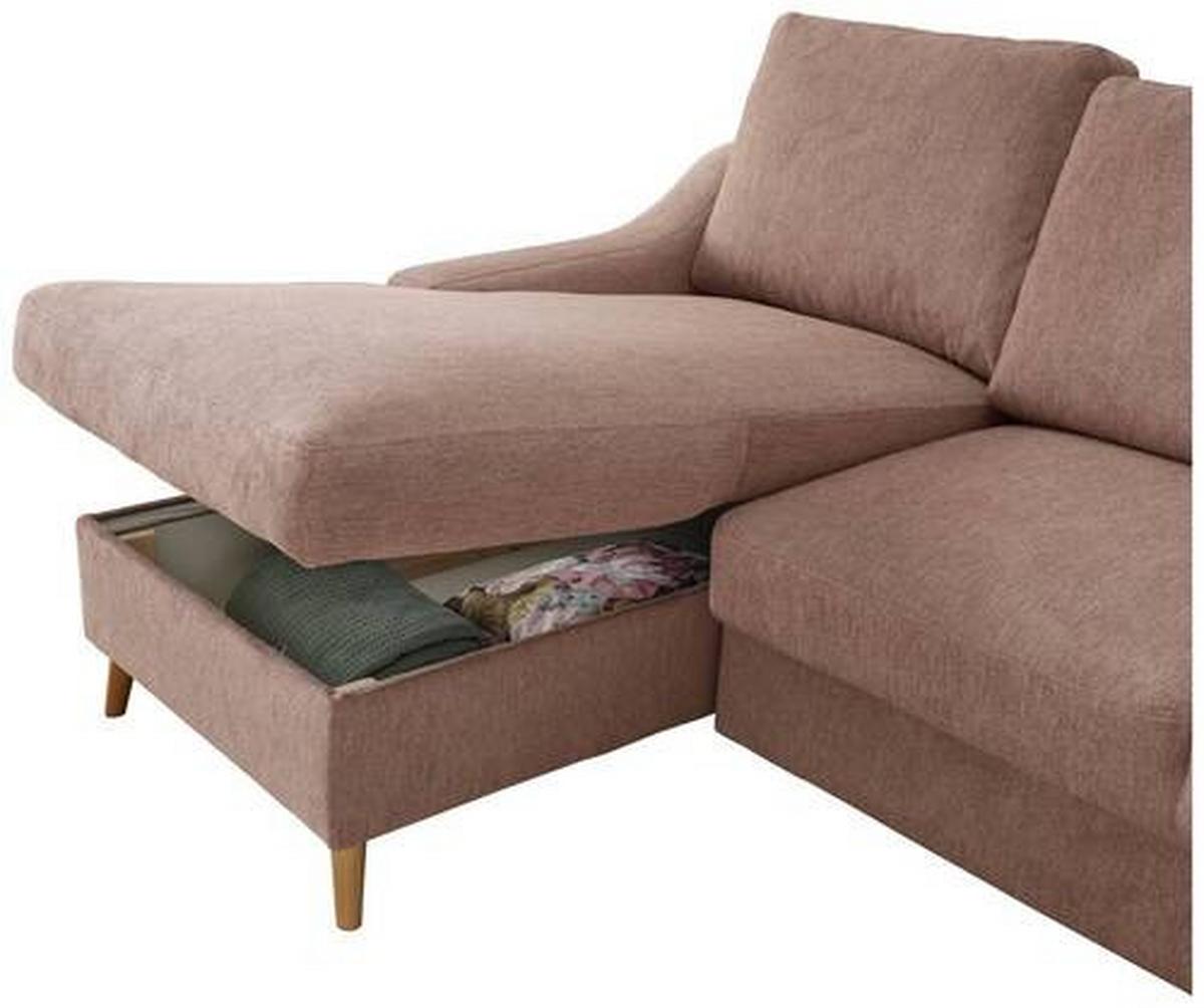 Wohnlandschaft Valentina Dunkelrosa Mikrofaser - Dunkelrosa/Naturfarben, Design, Holz/Textil (150/228cm) - MID.YOU