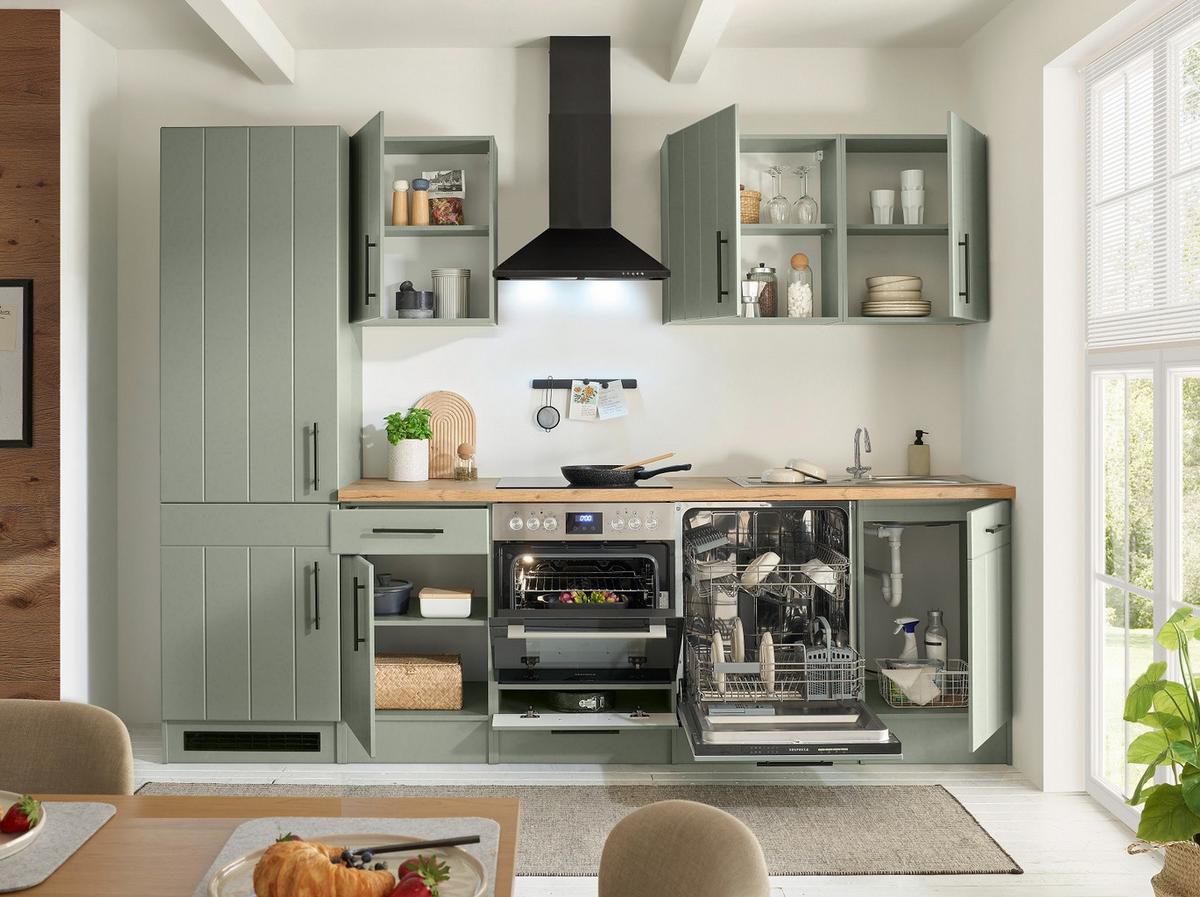 Küchenleerblock Anton o. Geräte Wildeiche/Schilfgrün - Schilfgrün/Wildeiche, Trend, Holzwerkstoff/Metall (280cm) - Respekta