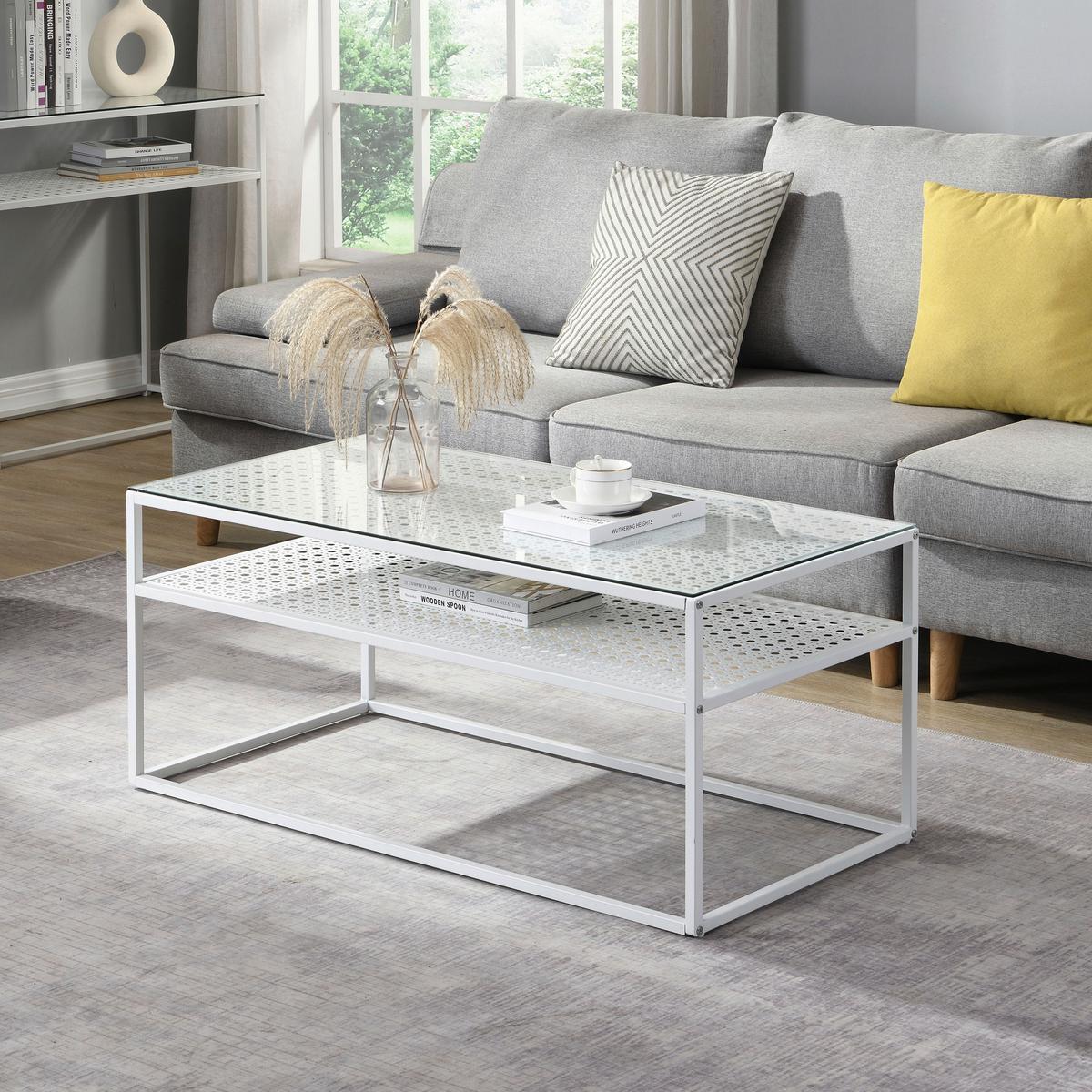Couchtisch Wl7.328 - Weiss, Design, Glas/Metall (100/50/45cm) - MID.YOU