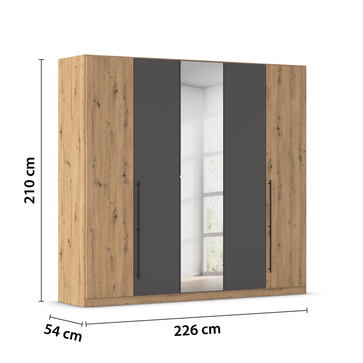 Kleiderschrank Safari Grau/Eiche Artisan - Eiche Artisan/Grau, KONVENTIONELL, Holzwerkstoff/Metall (226/210/54cm) - Based